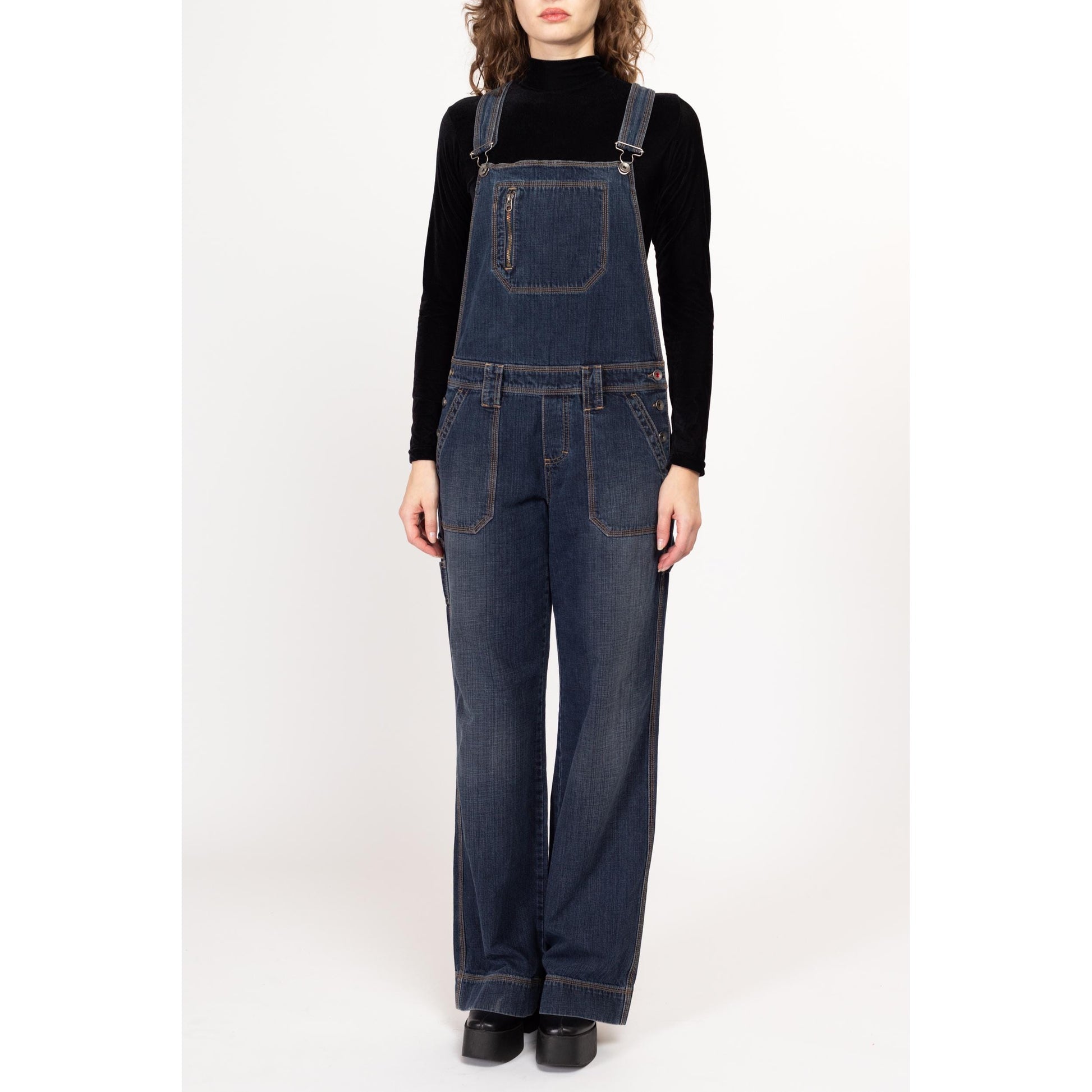 Medium Y2K Esprit Straight Leg Carpenter Overalls | Vintage Dark Wash Denim Overall Pants Dungarees