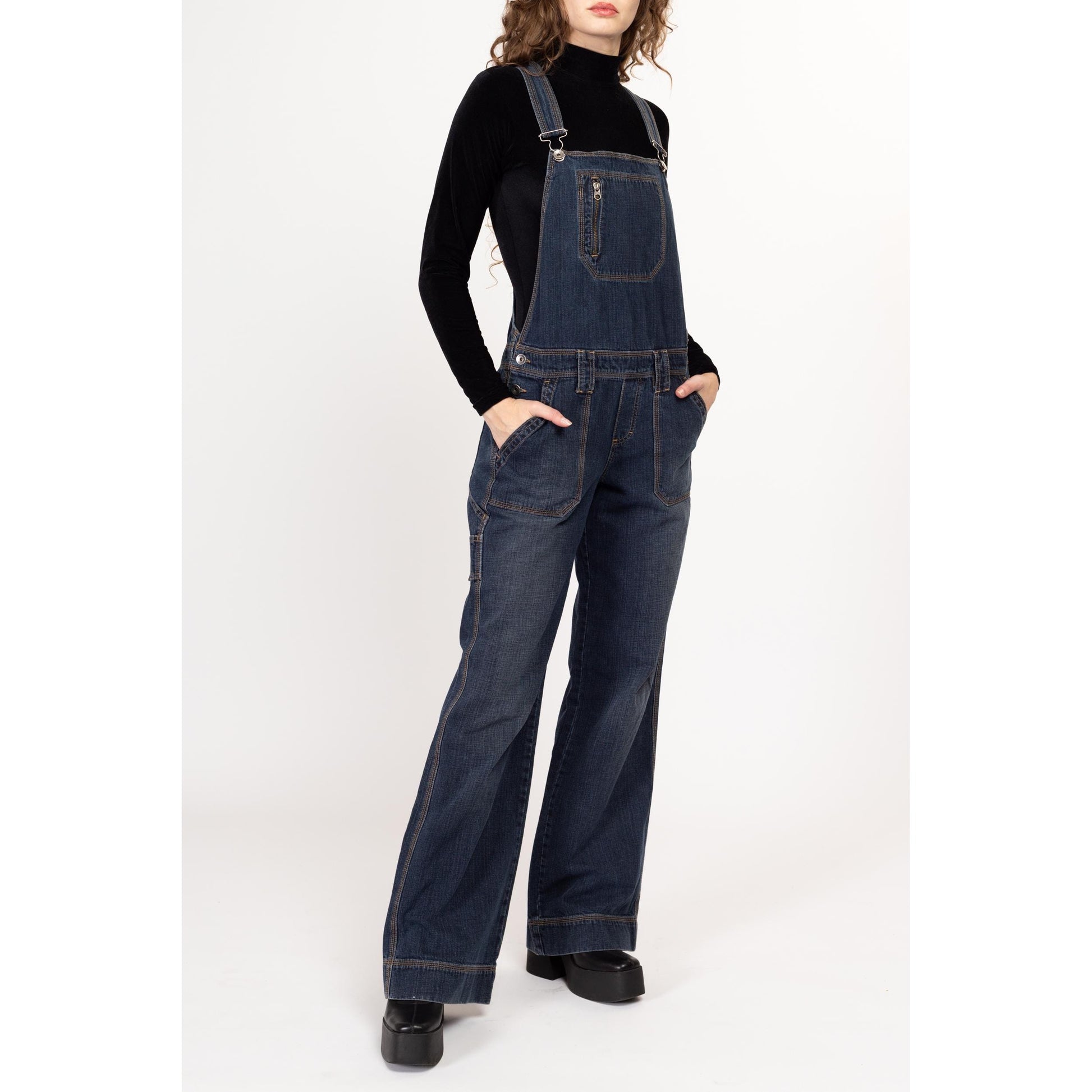 Medium Y2K Esprit Straight Leg Carpenter Overalls | Vintage Dark Wash Denim Overall Pants Dungarees
