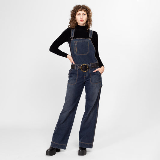 Medium Y2K Esprit Straight Leg Carpenter Overalls | Vintage Dark Wash Denim Overall Pants Dungarees