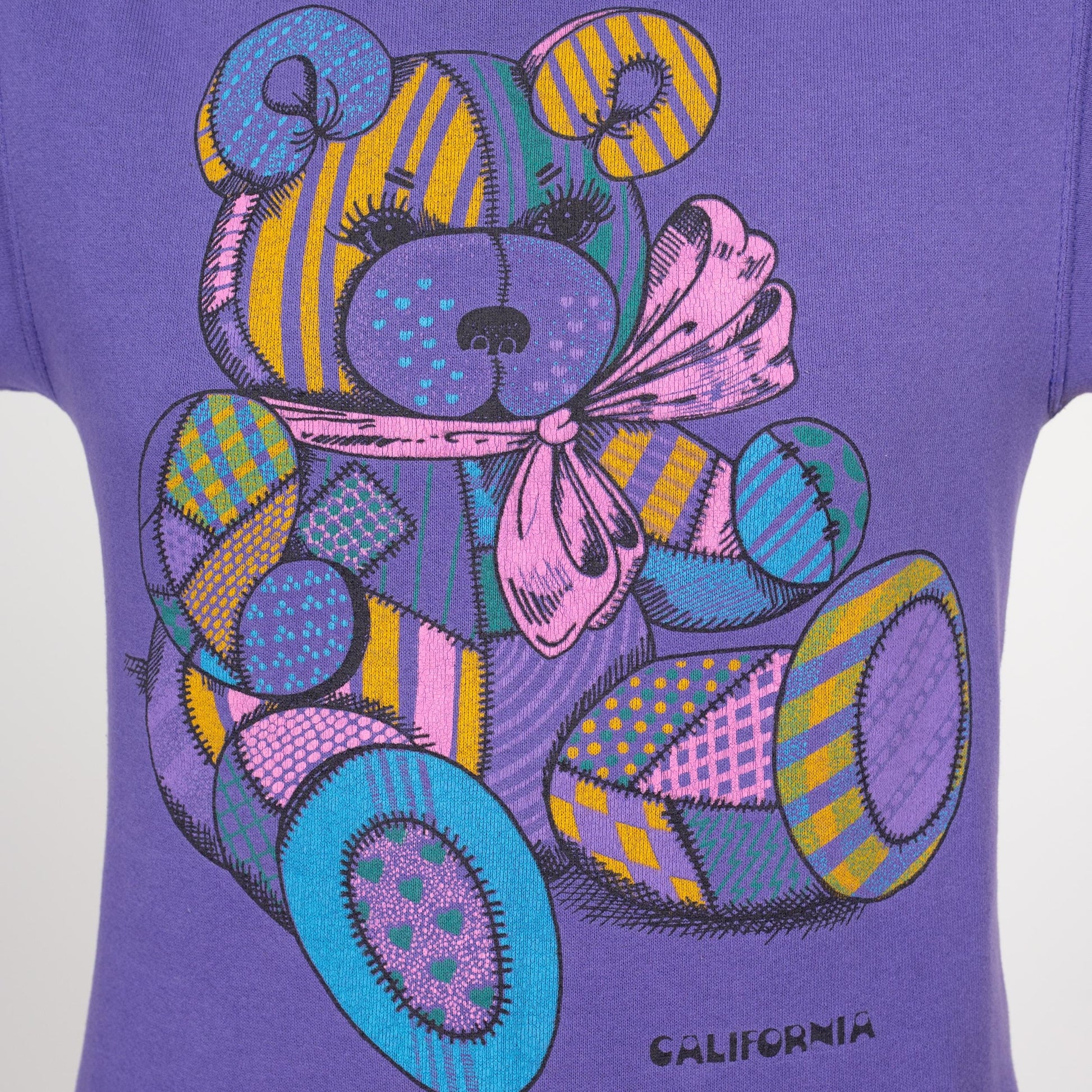Small 90s Purple Patchwork Teddy Bear Sweatshirt – Flying Apple