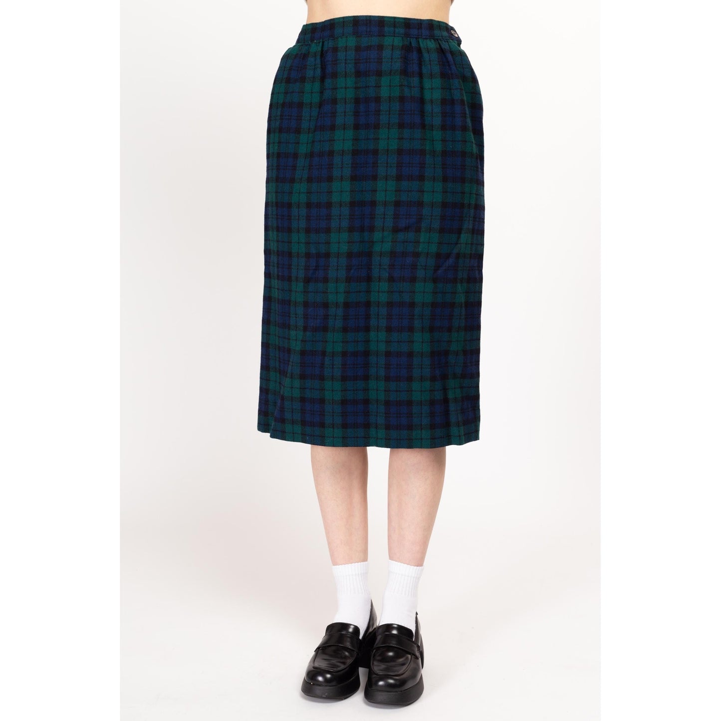 Medium 80s Pendleton Black Watch Tartan Wool Jacket & Midi Skirt Set Size 8 | Vintage Green Navy Blue Plaid Matching Two Piece Blazer Suit