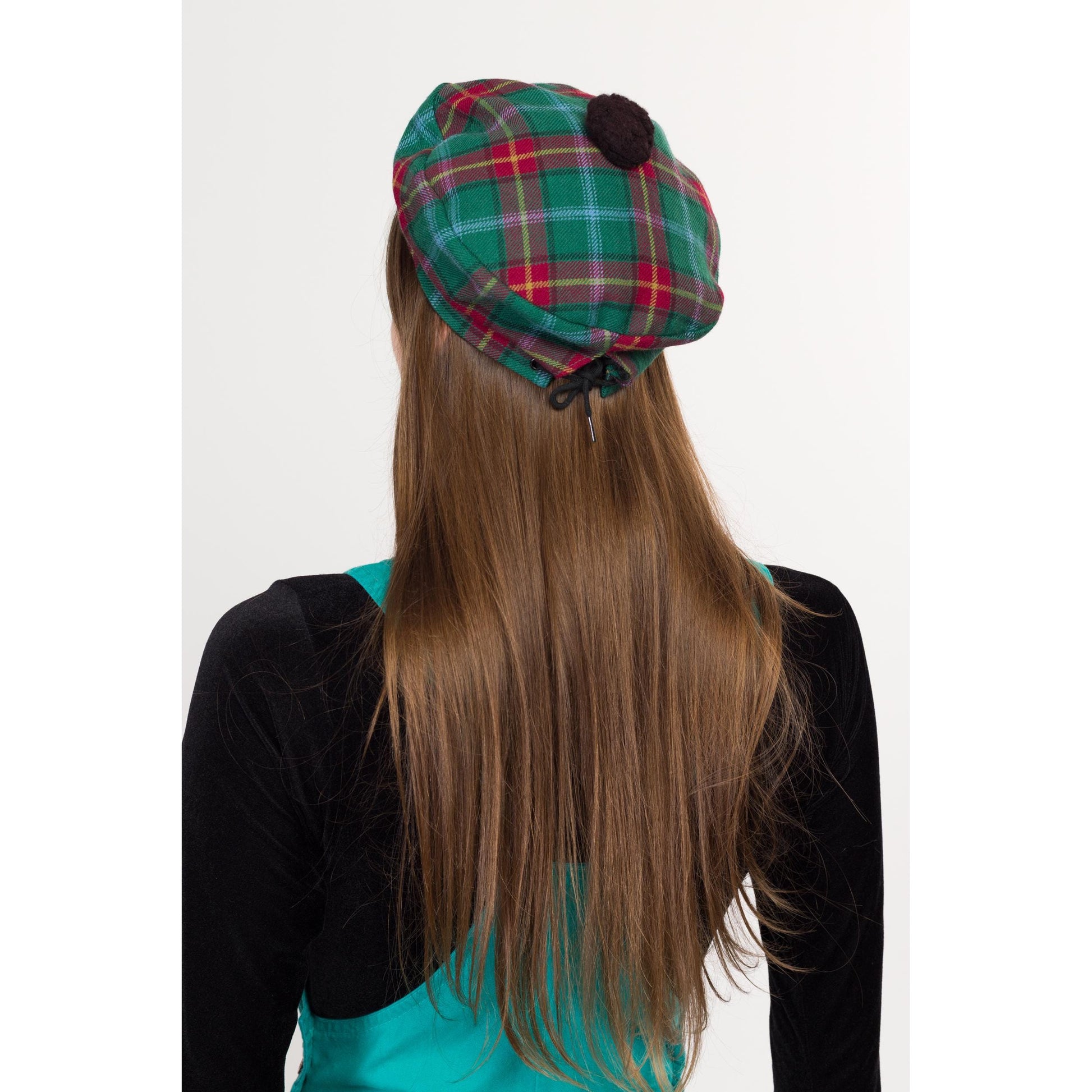 XS-Sm 70s Green & Red Plaid Wool Tam O' Shanter | Vintage Scottish Tartan Tam Pom Pom Beret