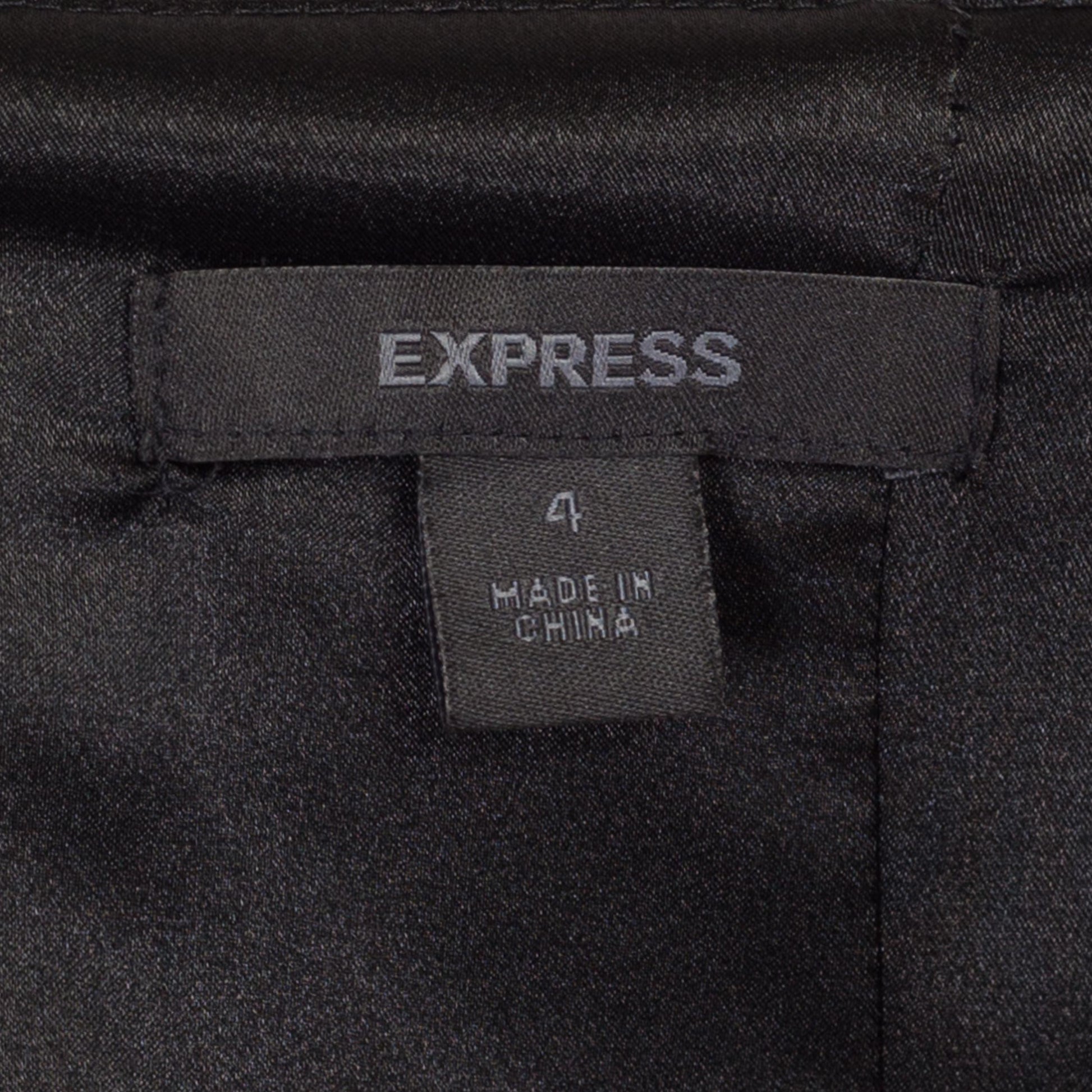 Small Y2K Express Black Silk Mini Party Dress | Vintage Sleeveless A Line V Neck Lettuce Hem Cocktail Dress