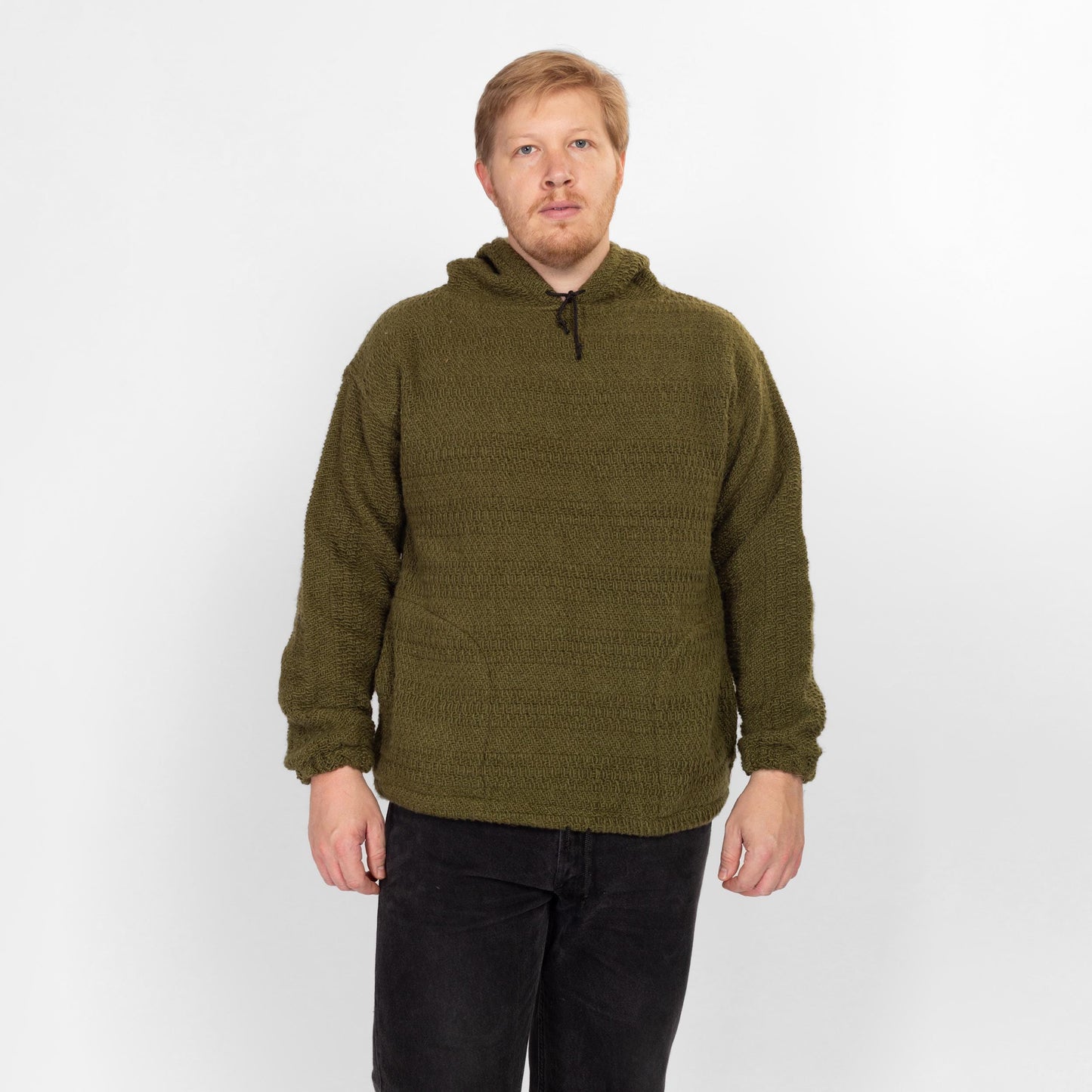 XL 90s Earth Ragz Olive Green Knit Baja Hoodie | Vintage Hooded Drug Rug Sweater