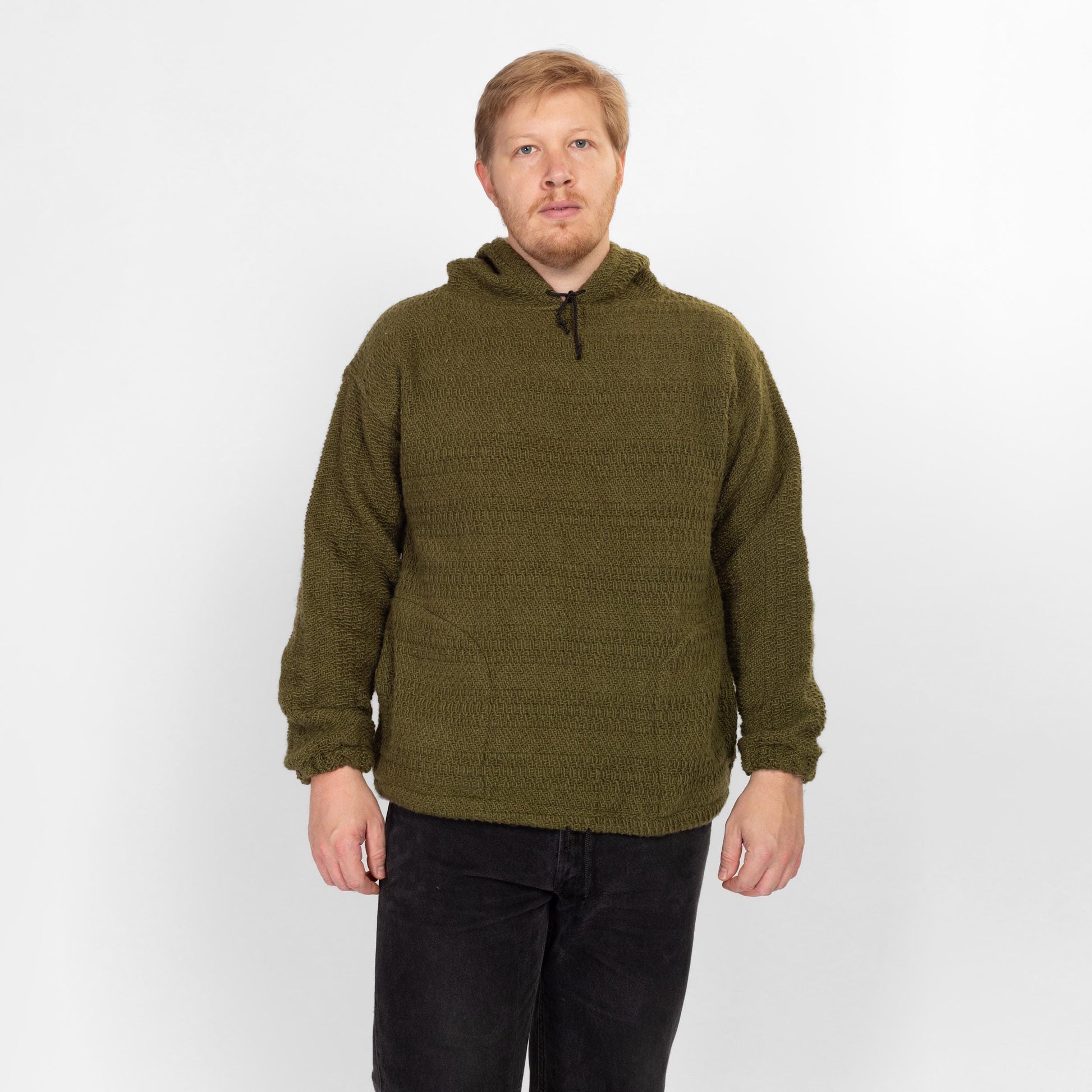 XL 90s Earth Ragz Olive Green Knit Baja Hoodie | Vintage Hooded Drug Rug Sweater