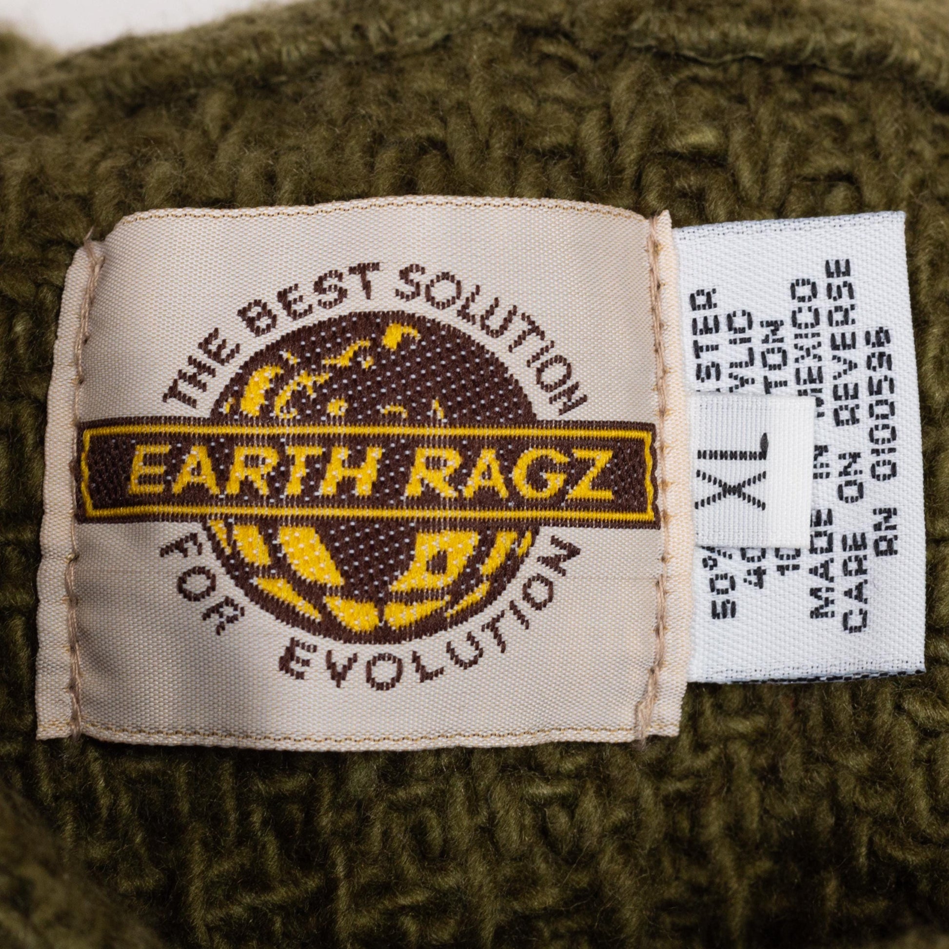 XL 90s Earth Ragz Olive Green Knit Baja Hoodie | Vintage Hooded Drug Rug Sweater