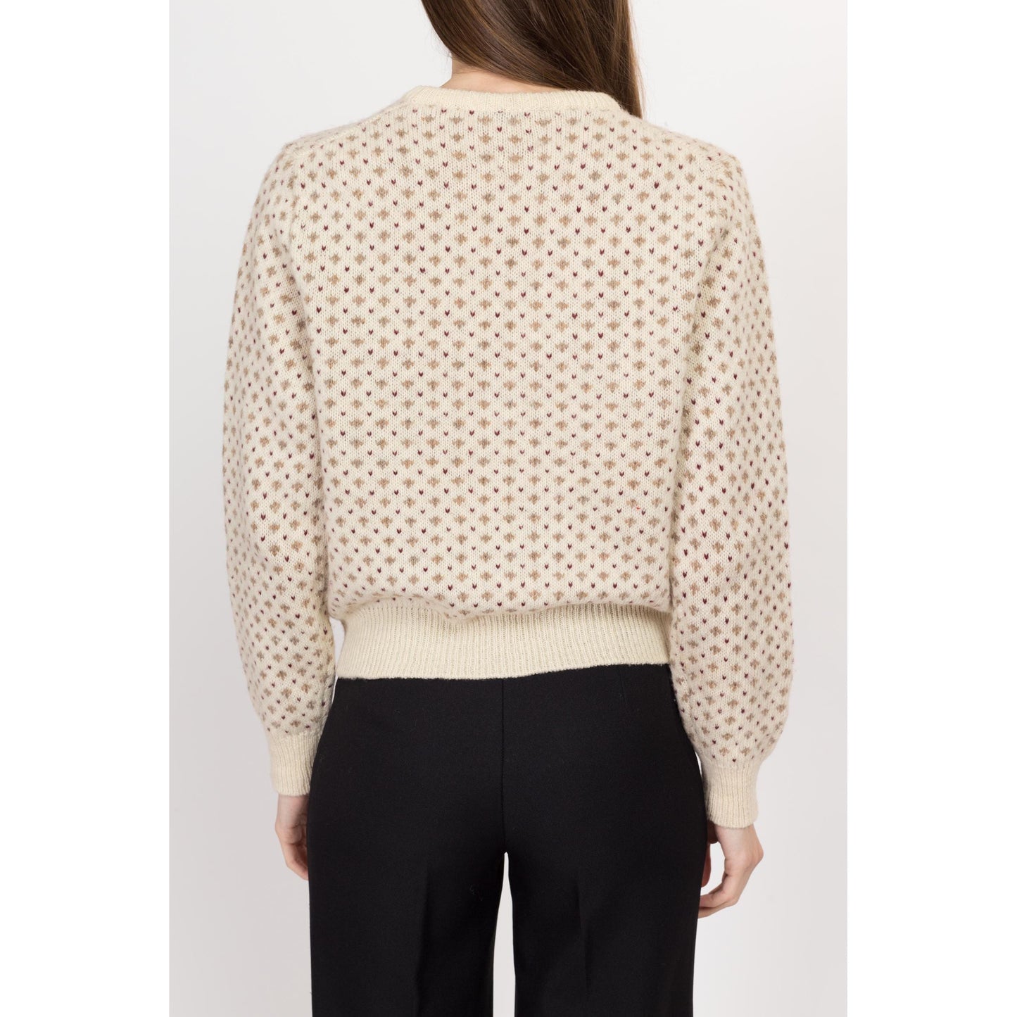 Medium 90s Shetland Wool Cream Knit Sweater | Vintage Polka Dot Pullover Jumper