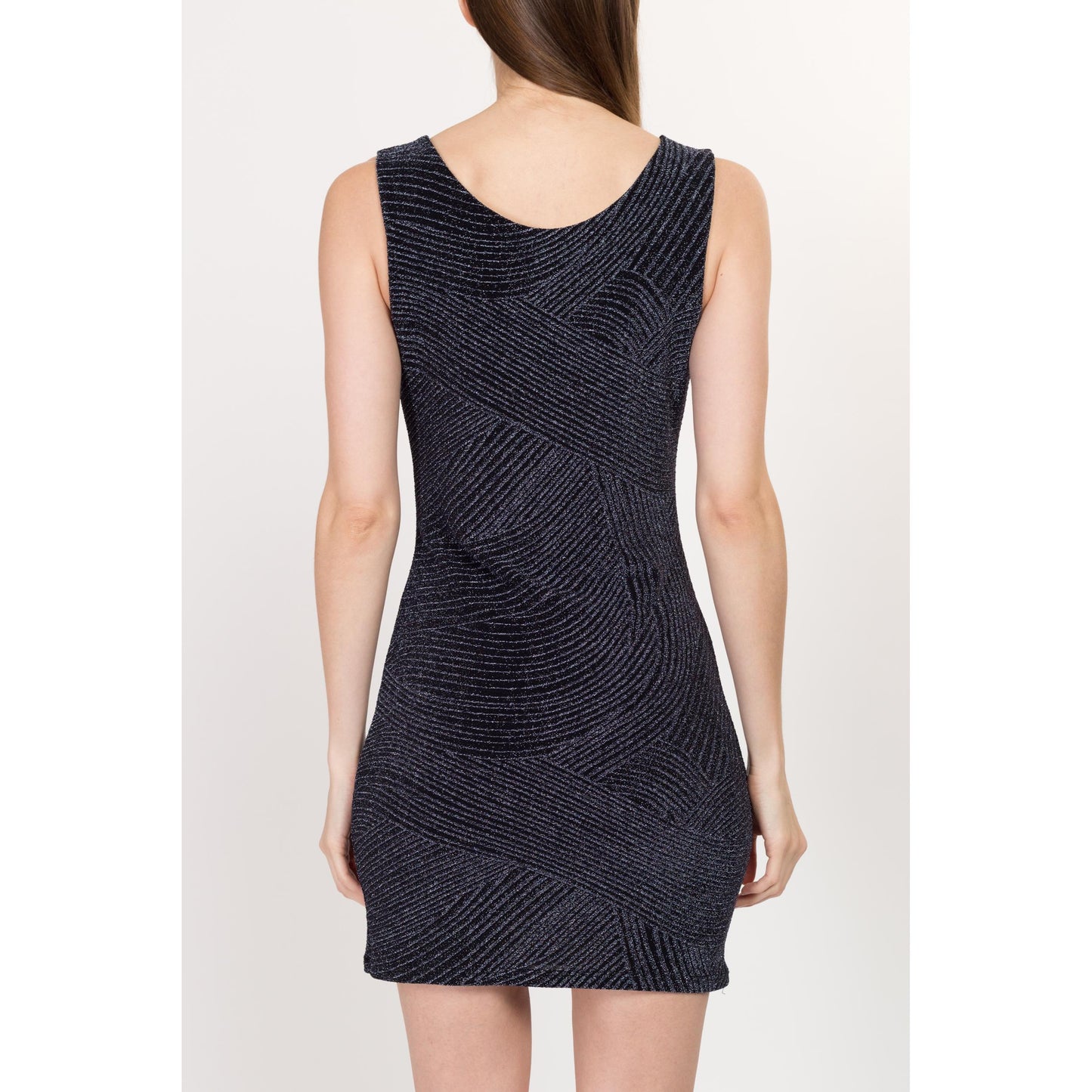 Small 90s Slinky Midnight Blue Sparkle Mini Tank Dress | Vintage Sleeveless Bodycon Party Dress