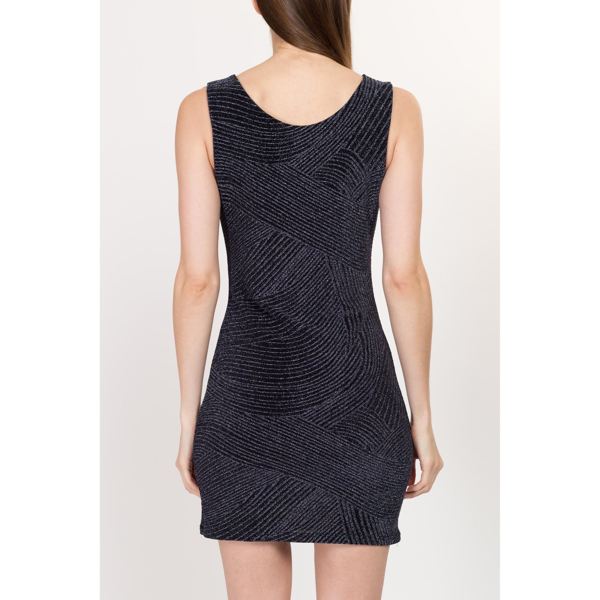 Small 90s Slinky Midnight Blue Sparkle Mini Tank Dress | Vintage Sleeveless Bodycon Party Dress