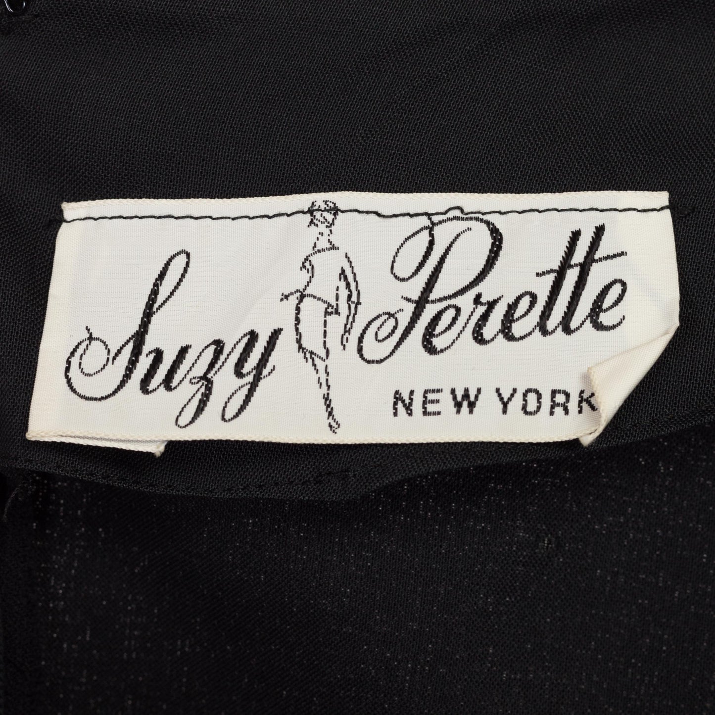 Sm-Med 50s 60s Suzy Perette Black Belted Sleeveless Midi Dress | Vintage Low Scoop Neck Pocket Cocktail Dress