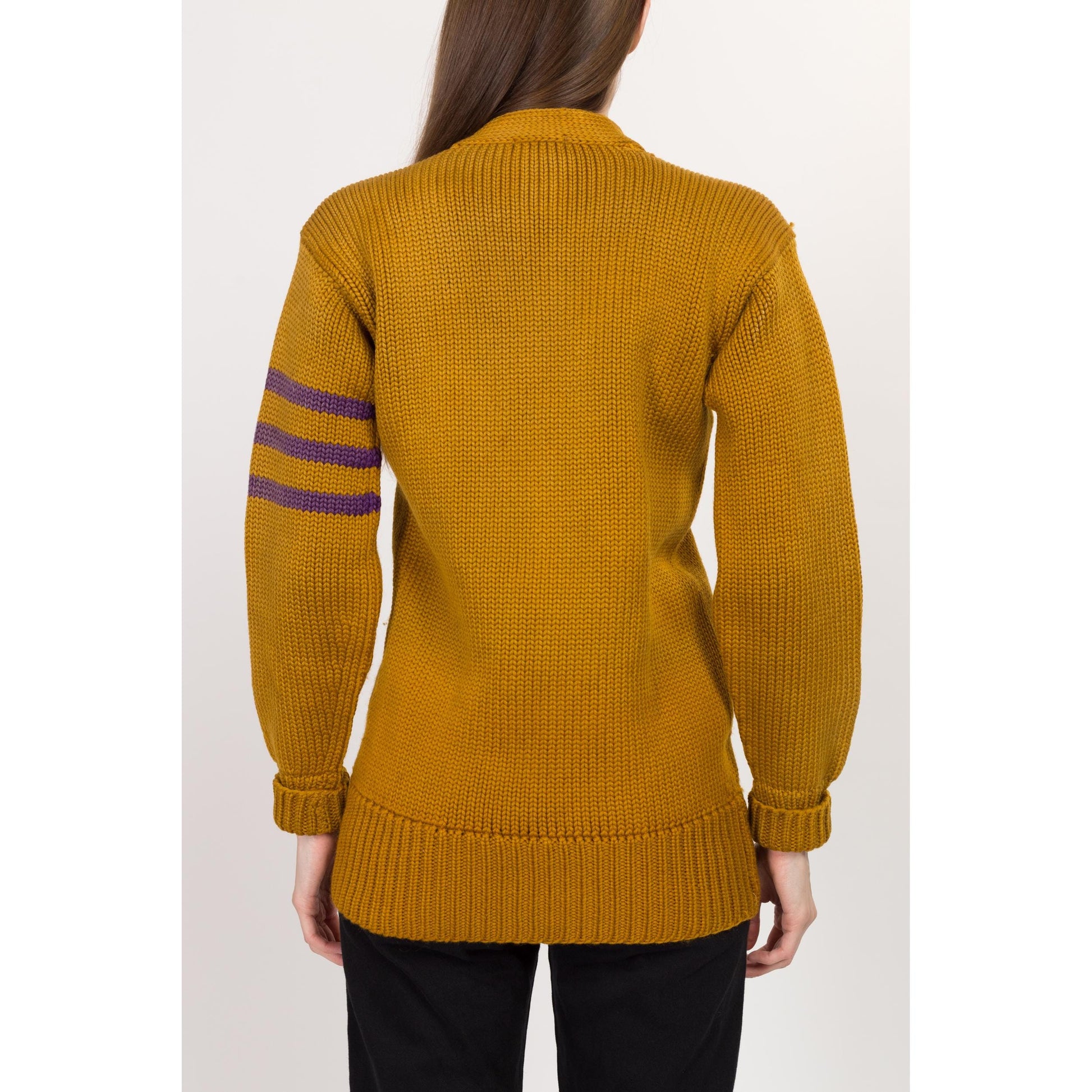 XS-Sm 1930s Mustard Yellow Varsity Letterman Sweater Unisex | Rare Vintage 20s 30s Collegiate Wool Striped Football Pullover