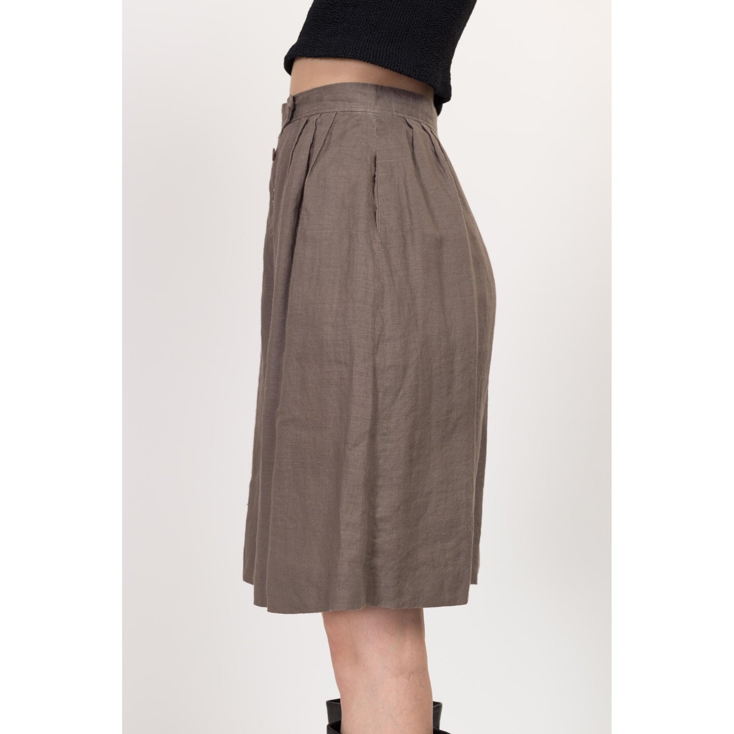 XS 80s Taupe Linen Pleated Shorts 24" | Vintage High Waist Wide Leg Casual Shorts
