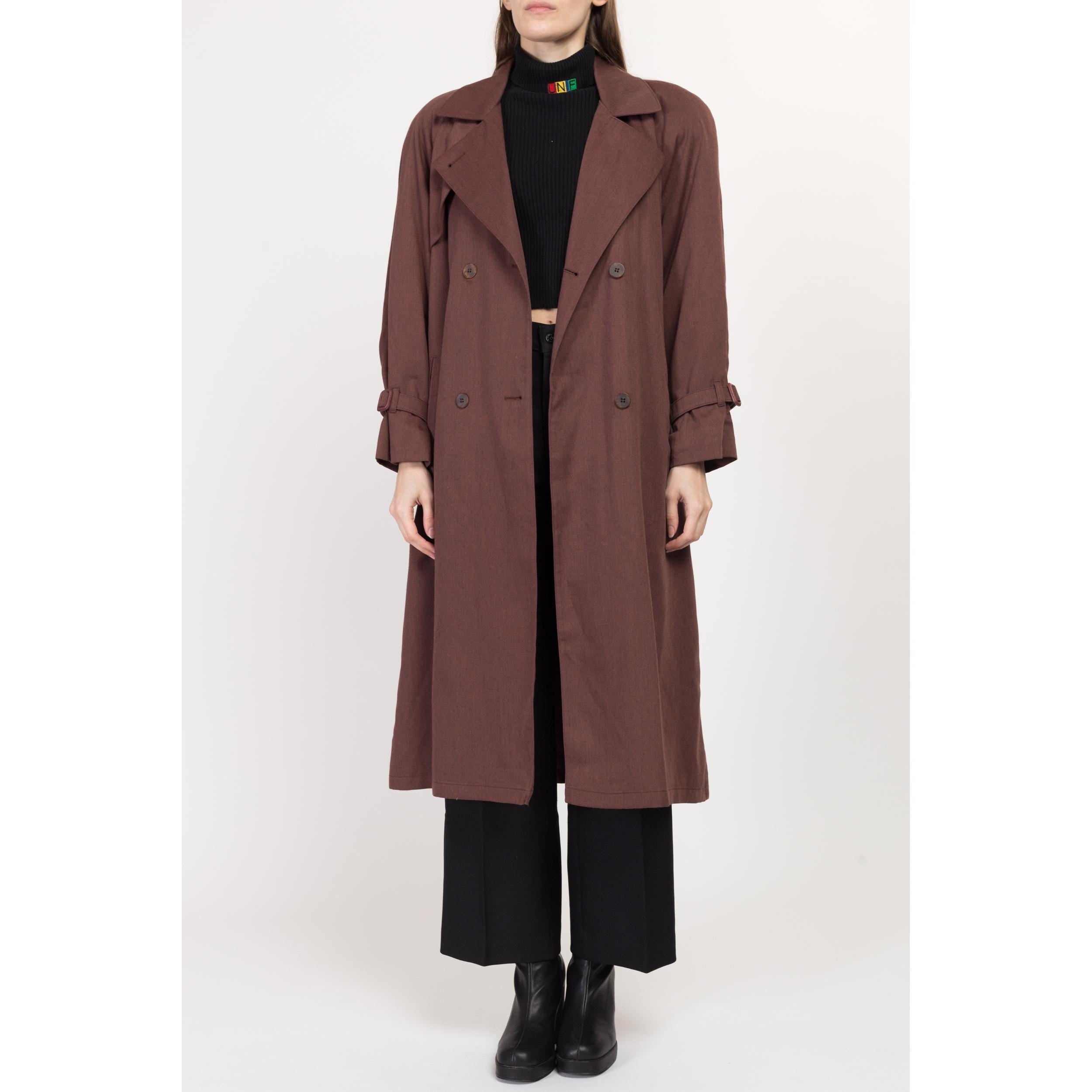 Medium 80s London Fog Mauve Brown Trench Coat Flying Apple Vintage