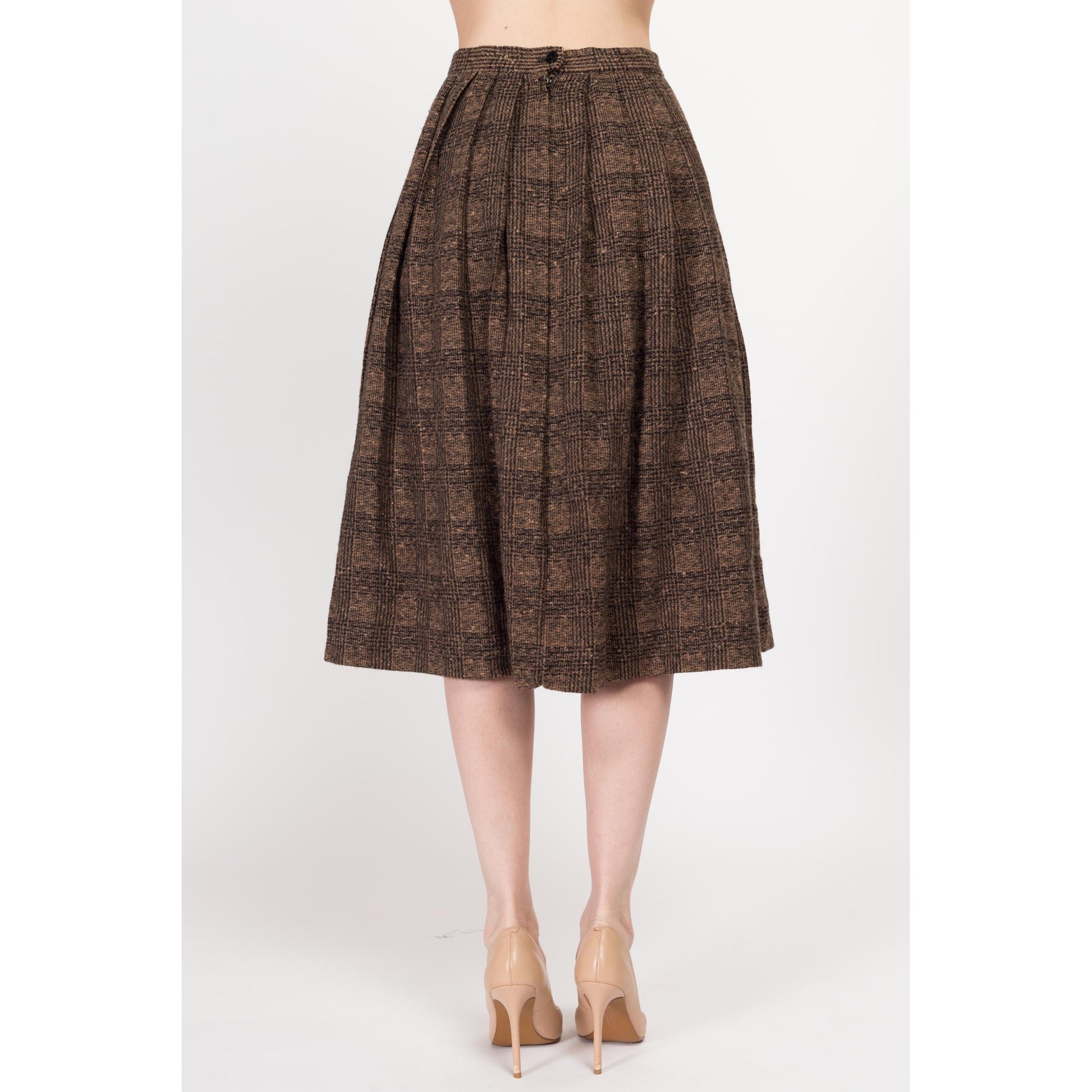 Small 1940s Black & Brown Plaid Skirt Suit Set | Vintage 40s 50s Matching Two Piece Wool Cropped Blazer Outfit
