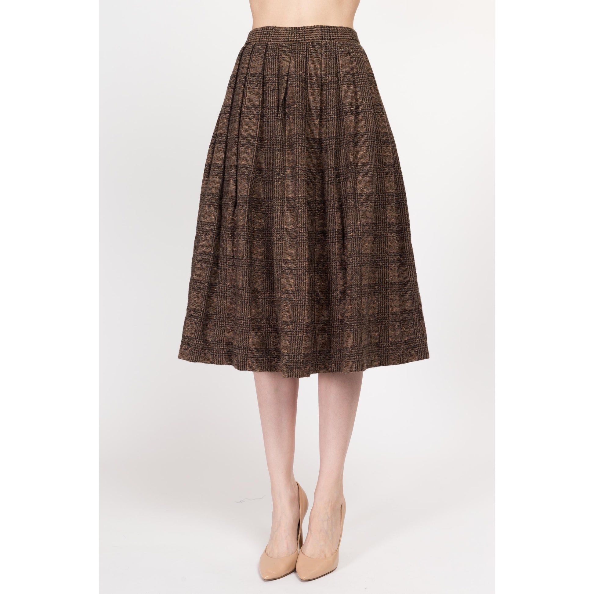Small 1940s Black & Brown Plaid Skirt Suit Set | Vintage 40s 50s Matching Two Piece Wool Cropped Blazer Outfit