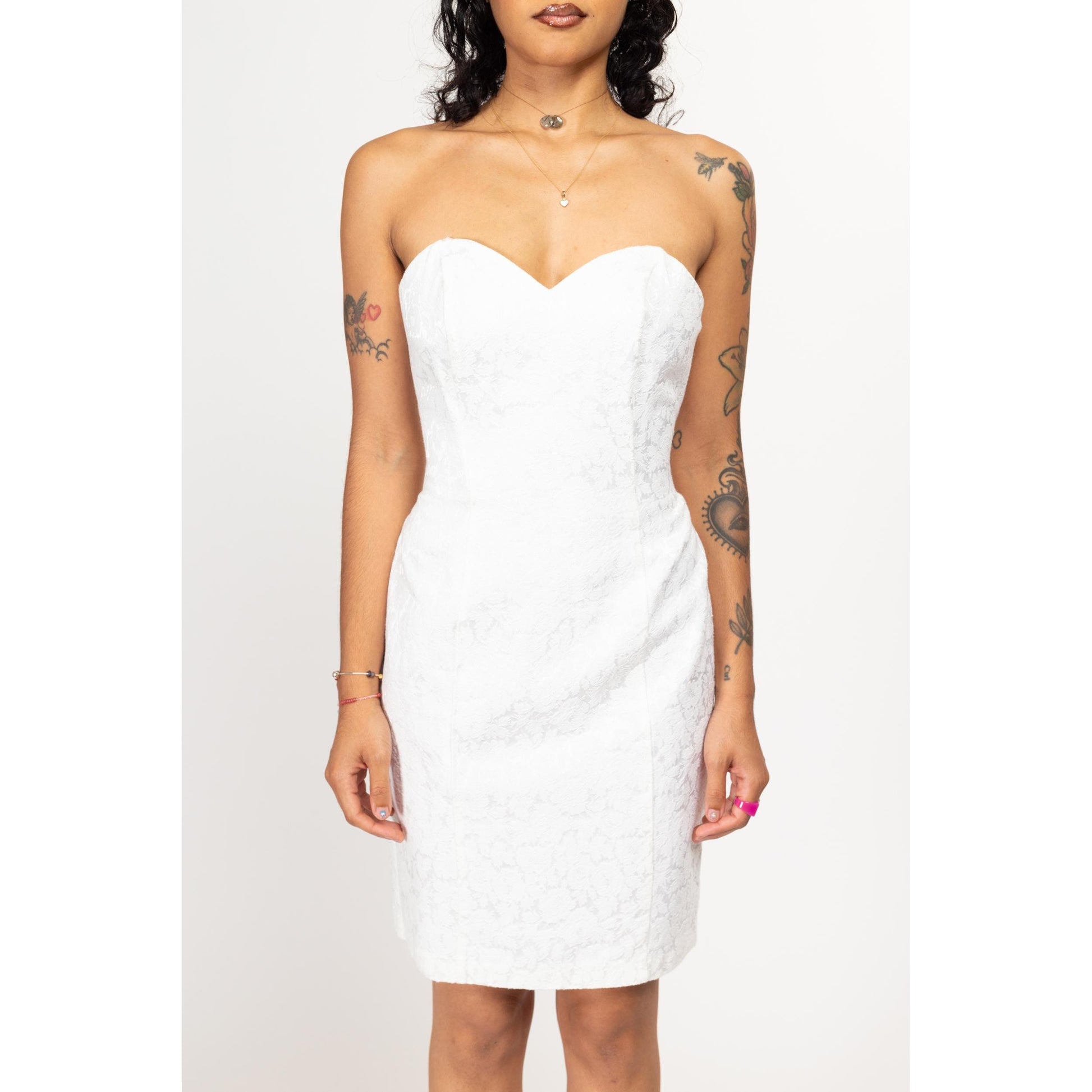 Medium 80s White Jacquard Strapless Mini Dress Flying Apple Vintage Medium 80s White Jacquard Strapless Mini Dress Flying Apple Vintage