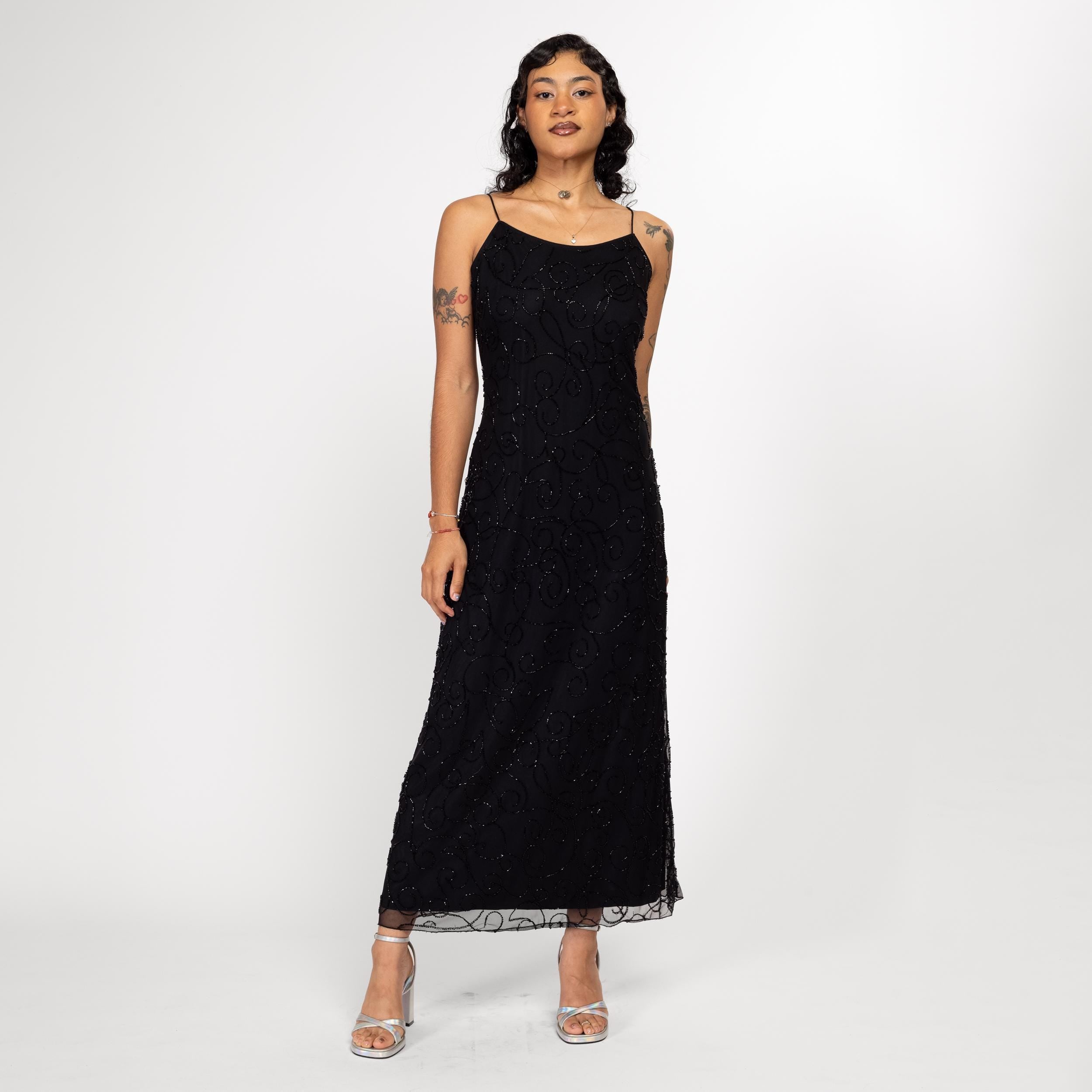 Small 90s Black Beaded Slinky Formal Gown