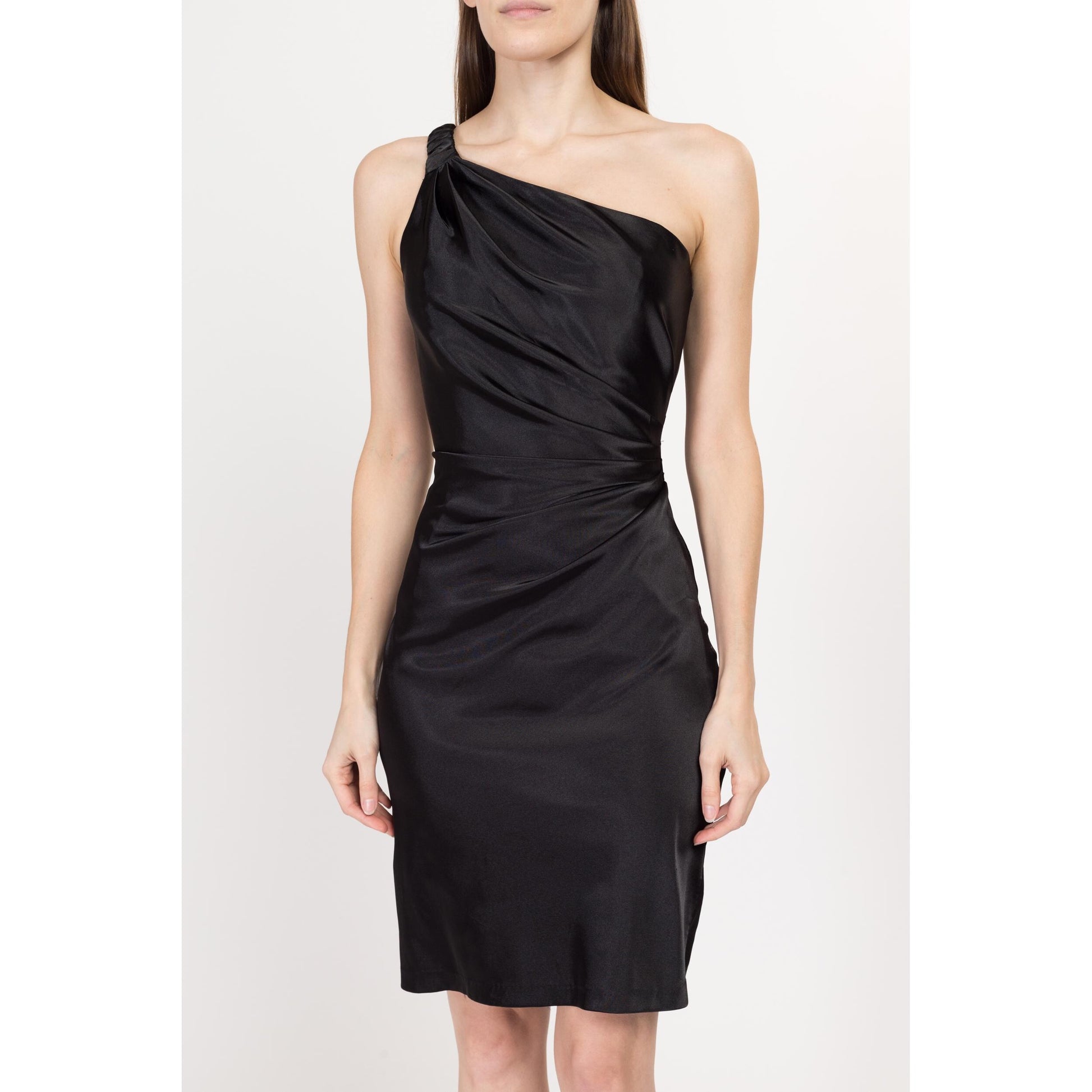 90s satin mini dress Nice & Co Black Satin Slip Mini Dress Silky Minimal Chic 90s Style Size M