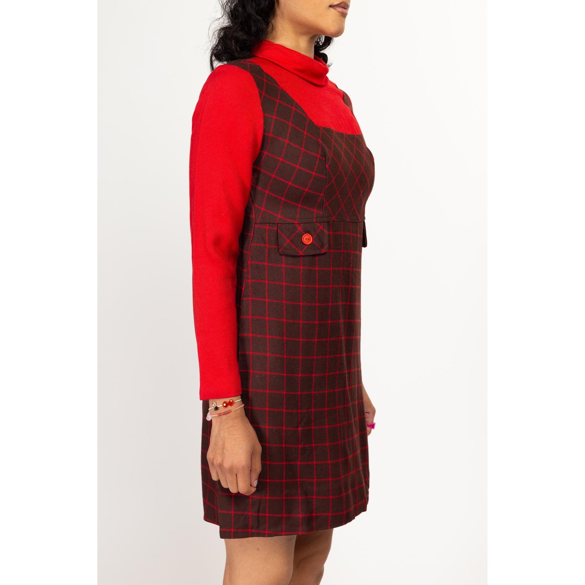 XS-Sm 60s Mod Plaid Trompe L'oeil Pinafore Mini Dress Flying Apple Vintage XS-Sm 60s Mod Plaid Trompe L'oeil Pinafore Mini Dress Flying Apple Vintage
