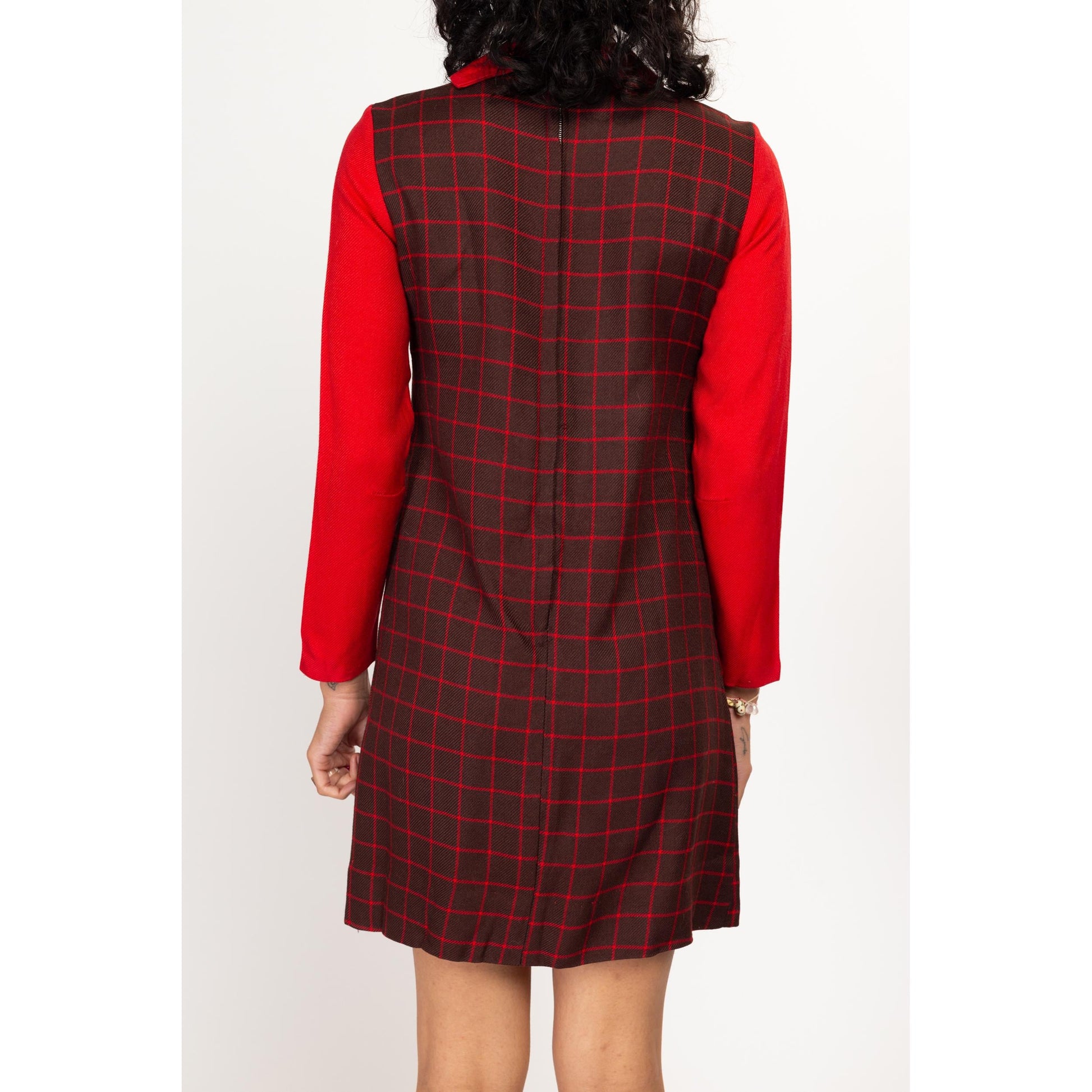XS-Sm 60s Mod Plaid Trompe L'oeil Pinafore Mini Dress Flying Apple Vintage XS-Sm 60s Mod Plaid Trompe L'oeil Pinafore Mini Dress Flying Apple Vintage