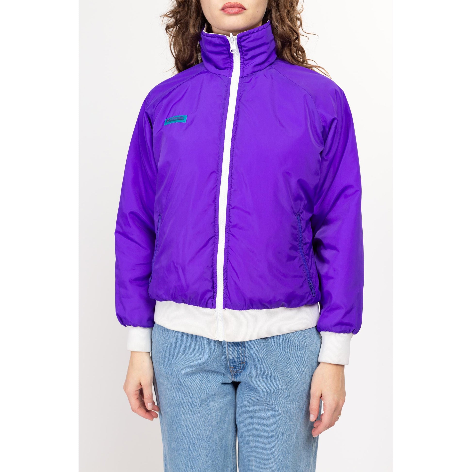 Medium 90s Columbia Reversible Purple & White Puffer Windbreaker | Vintage Zip Up Insulated Winter Ski Jacket