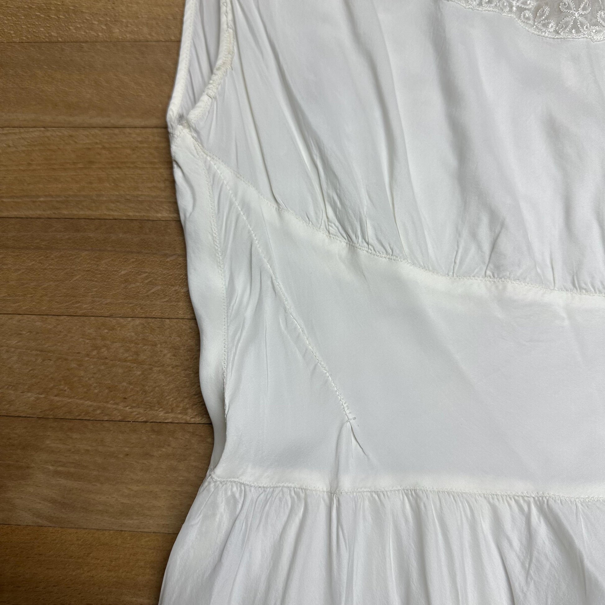 Medium 1950s White Shelf Bust Nightgown Maxi Dress | Vintage 50s Scoop Neck Sheer Lace Trim Lingerie Dress