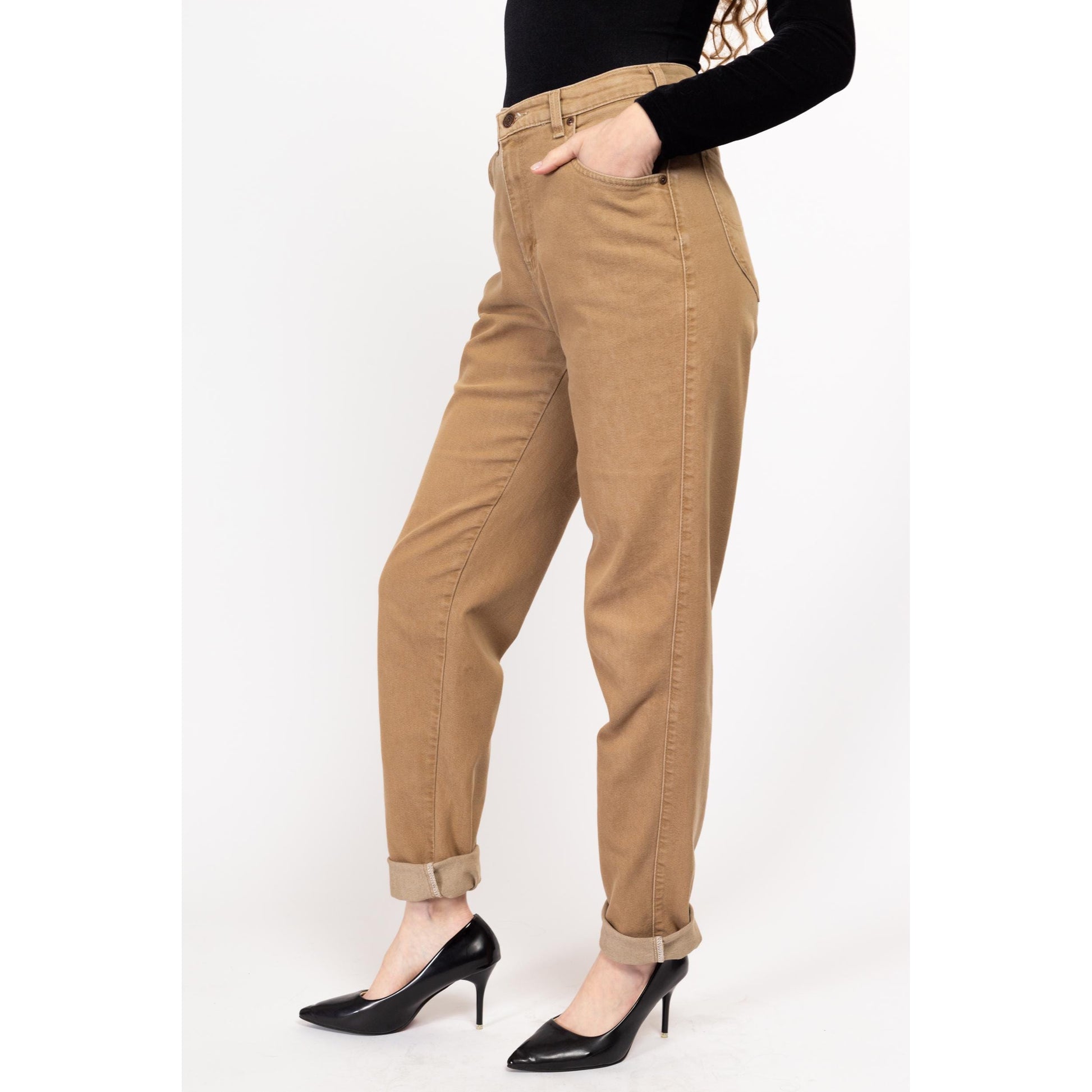 Stretch Jeans Mom Jeans Camel Medium Long 80s Lee High Waisted