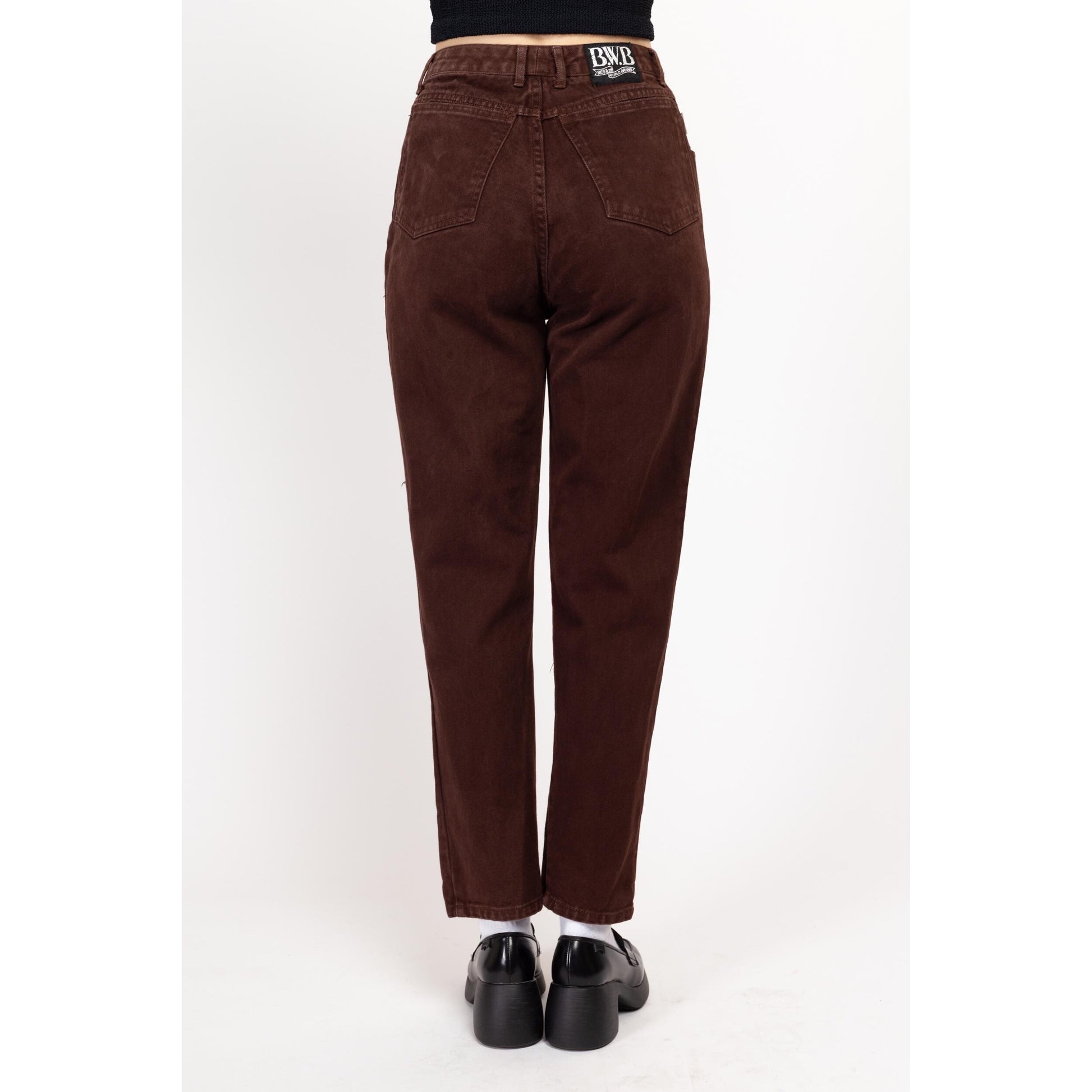 Small 80s Chocolate Brown High Waisted Jeans 27" | Vintage Denim Tapered Leg Mom Jeans