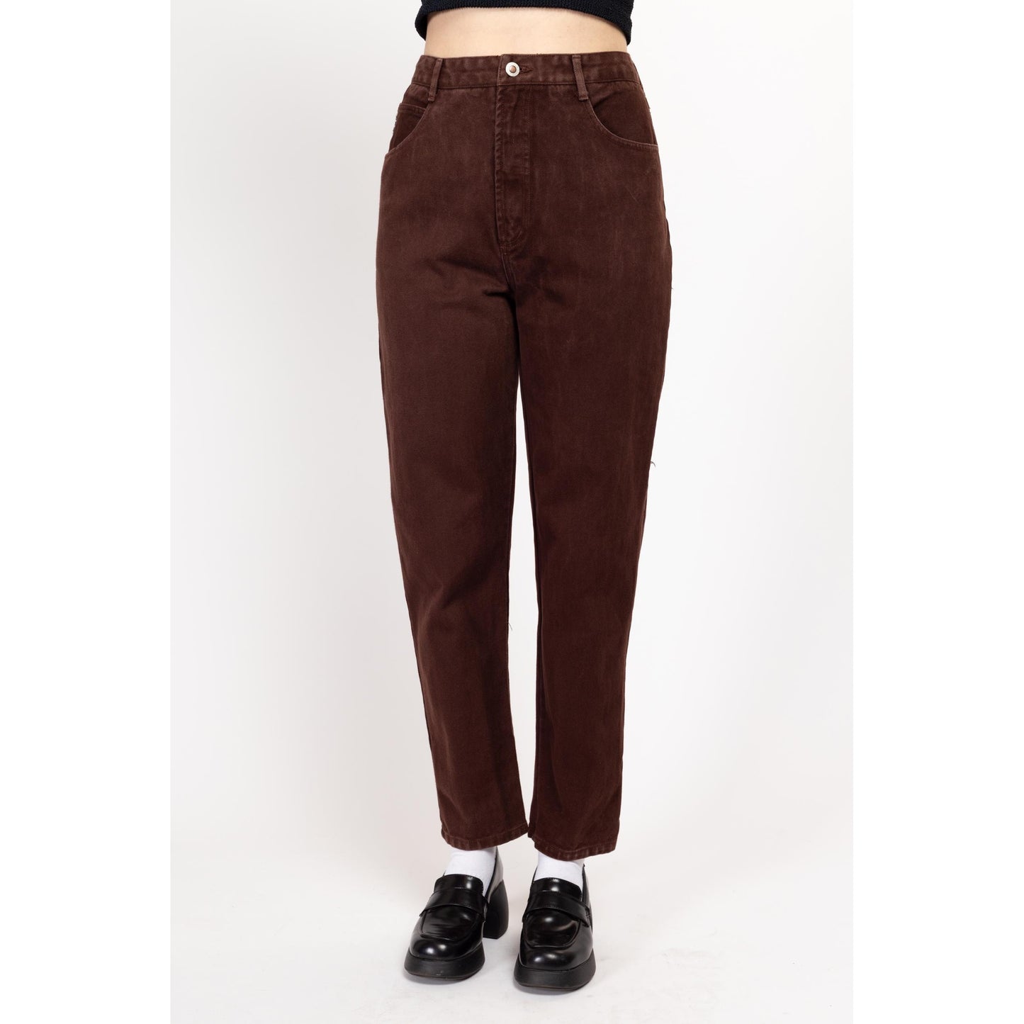 Small 80s Chocolate Brown High Waisted Jeans 27" | Vintage Denim Tapered Leg Mom Jeans