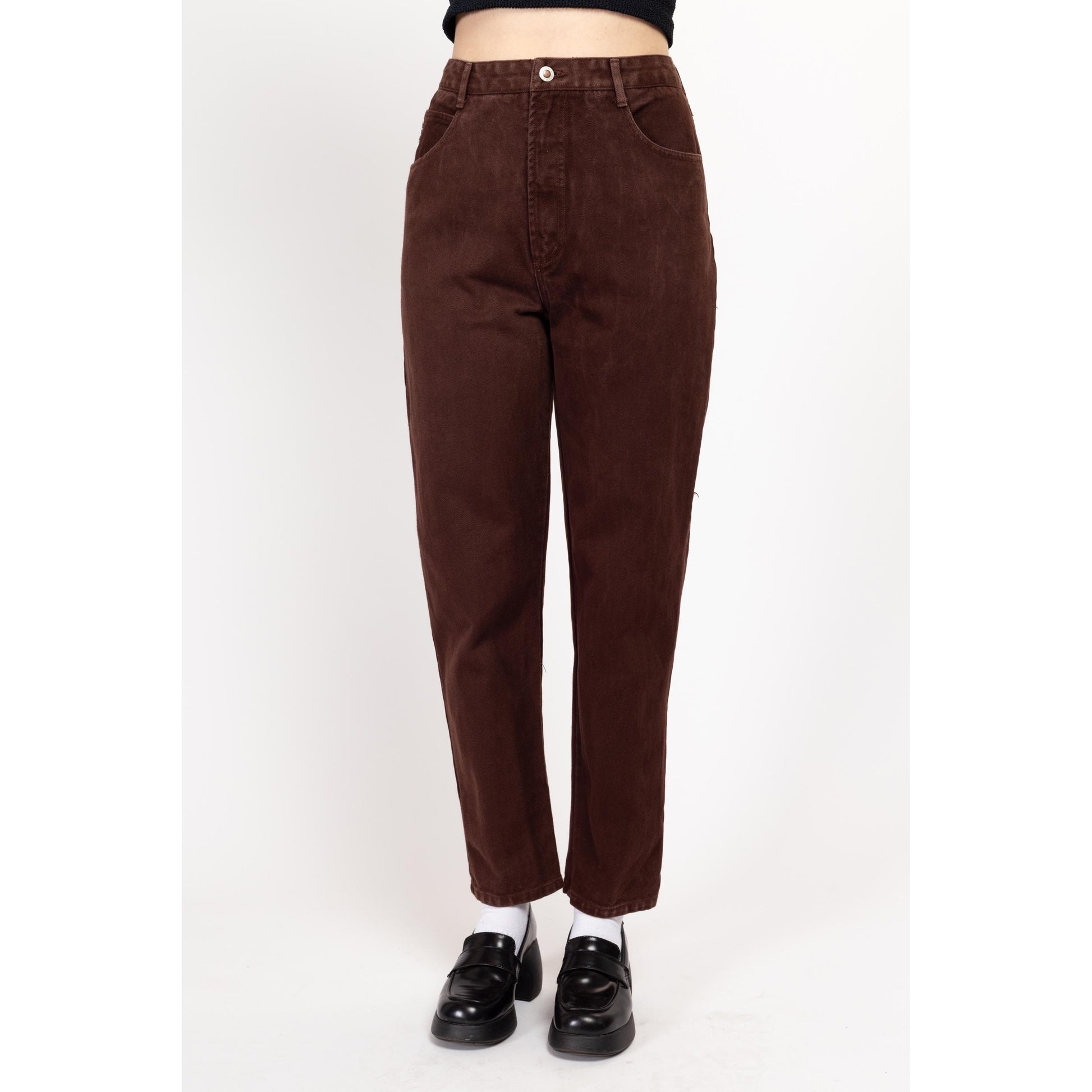 Small 80s Chocolate Brown High Waisted Jeans 27" | Vintage Denim Tapered Leg Mom Jeans