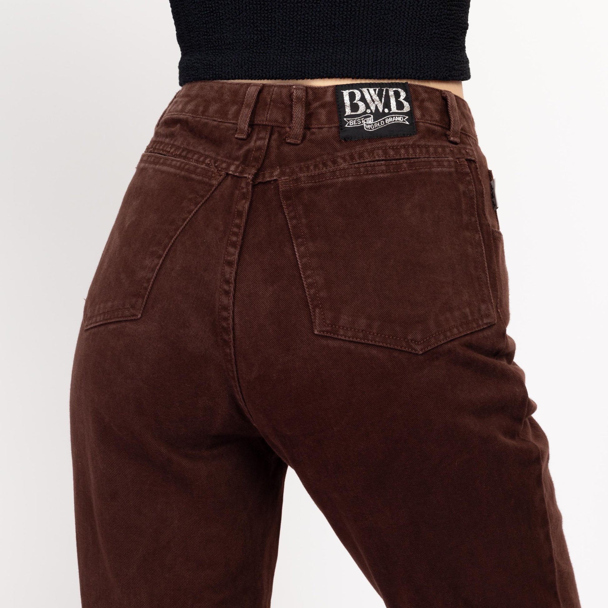 Small 80s Chocolate Brown High Waisted Jeans 27" | Vintage Denim Tapered Leg Mom Jeans