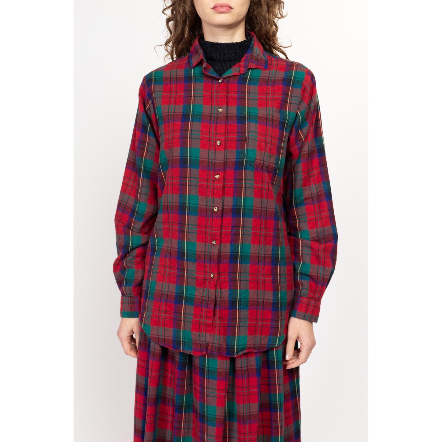 Medium 90s L.L. Bean Red & Green Flannel Skirt Set | Vintage Soft Cotton Blouse Maxi Skirt Matching Two Piece Outfit