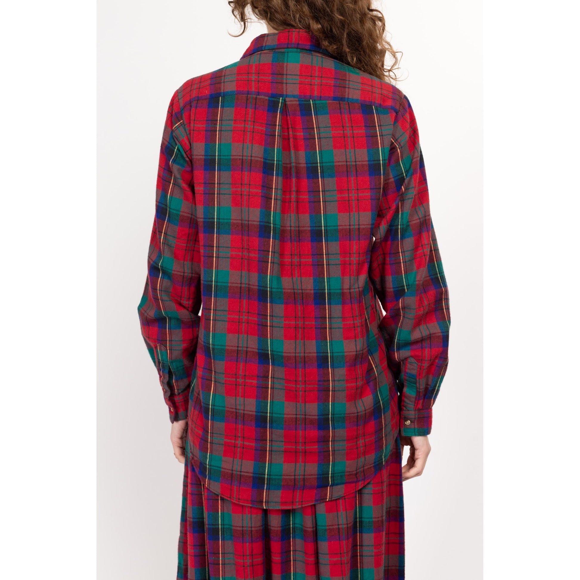 Medium 90s L.L. Bean Red & Green Flannel Skirt Set | Vintage Soft Cotton Blouse Maxi Skirt Matching Two Piece Outfit