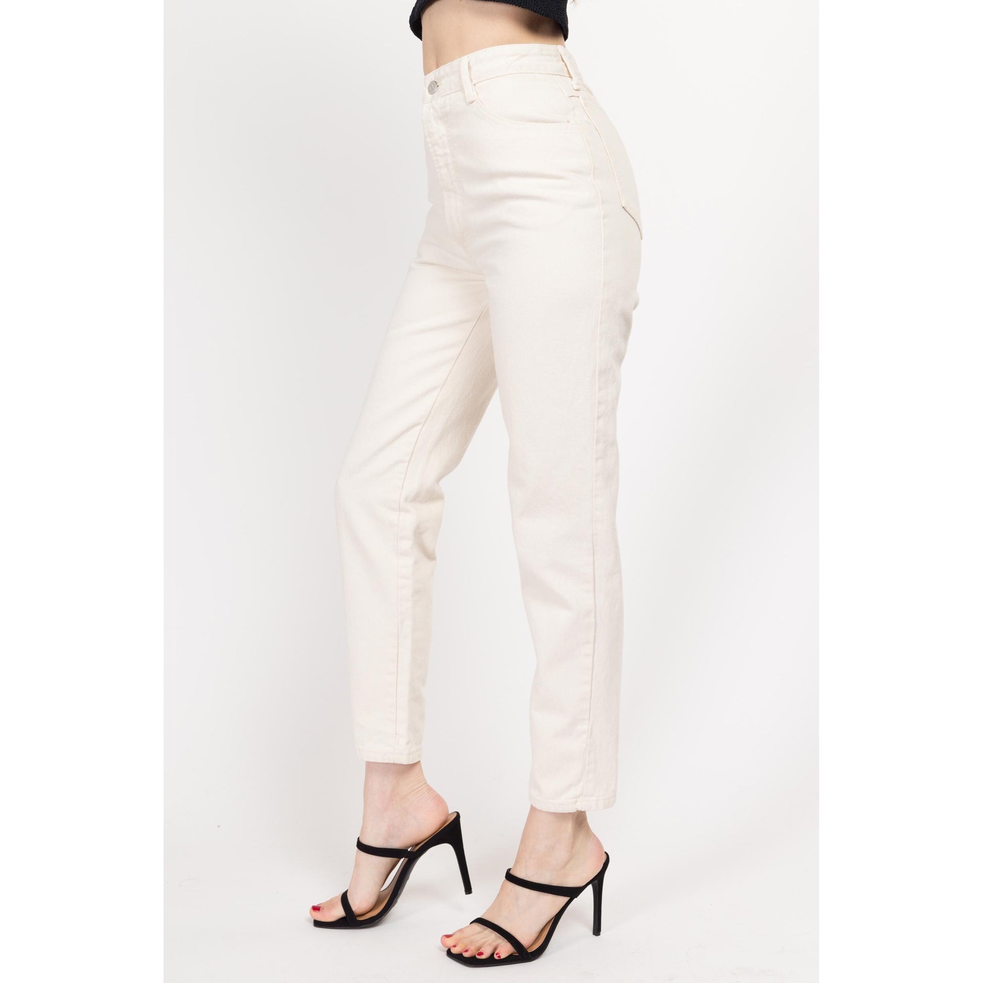 XS 90s Bongo Cream High Waisted Jeans 25" | Vintage Denim Tapered Leg Mom Jeans
