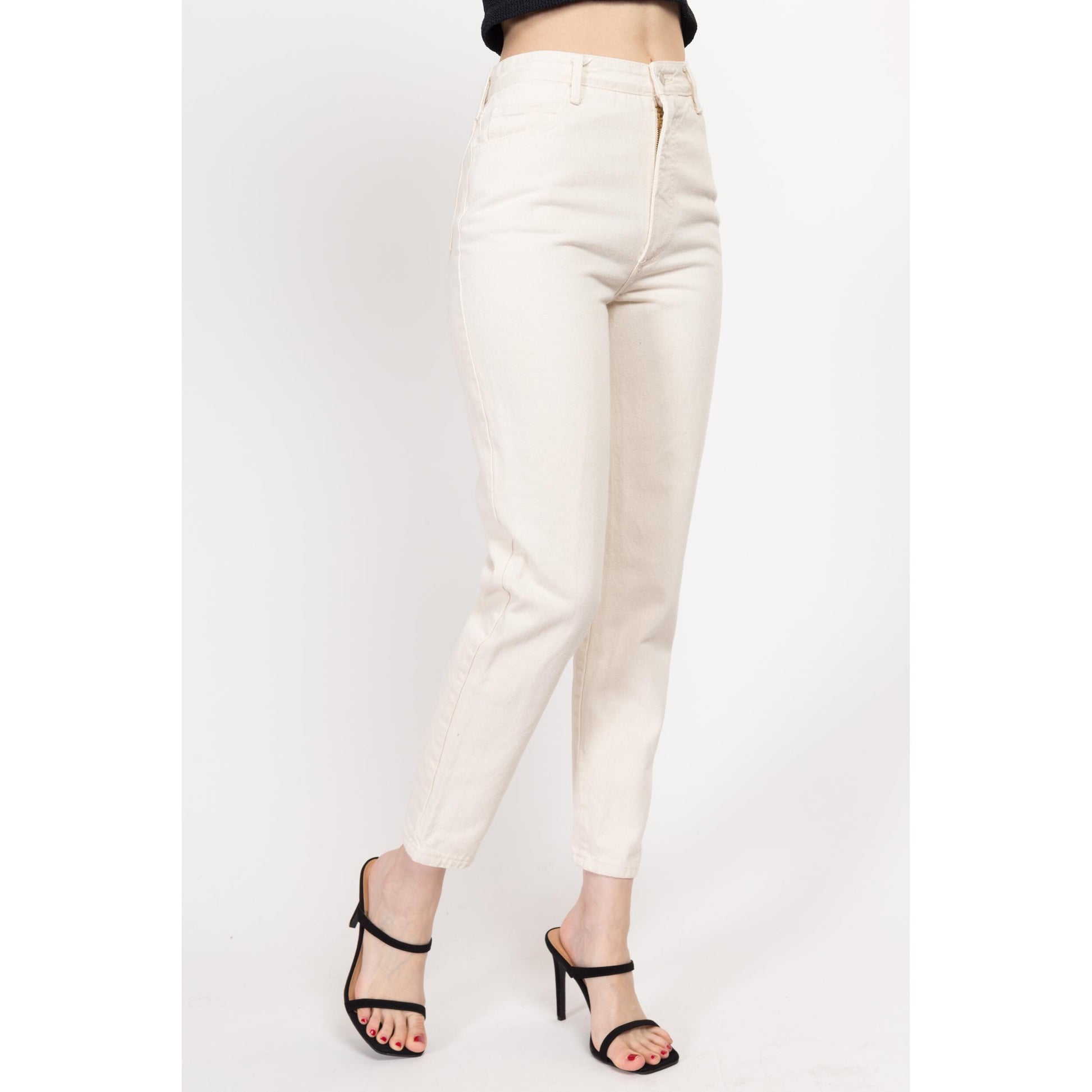 XS 90s Bongo Cream High Waisted Jeans 25" | Vintage Denim Tapered Leg Mom Jeans