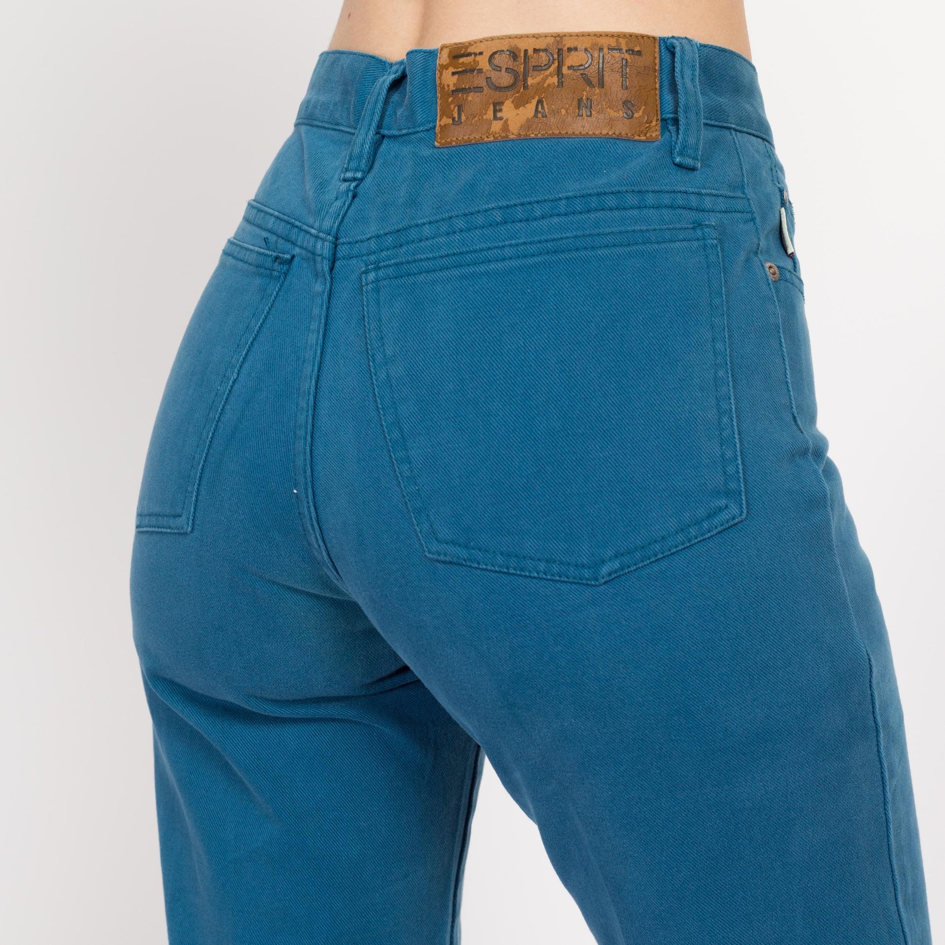 XS 90s Esprit Peacock Blue High Waisted Jeans 25" | Vintage Denim Tapered Leg Mom Jeans