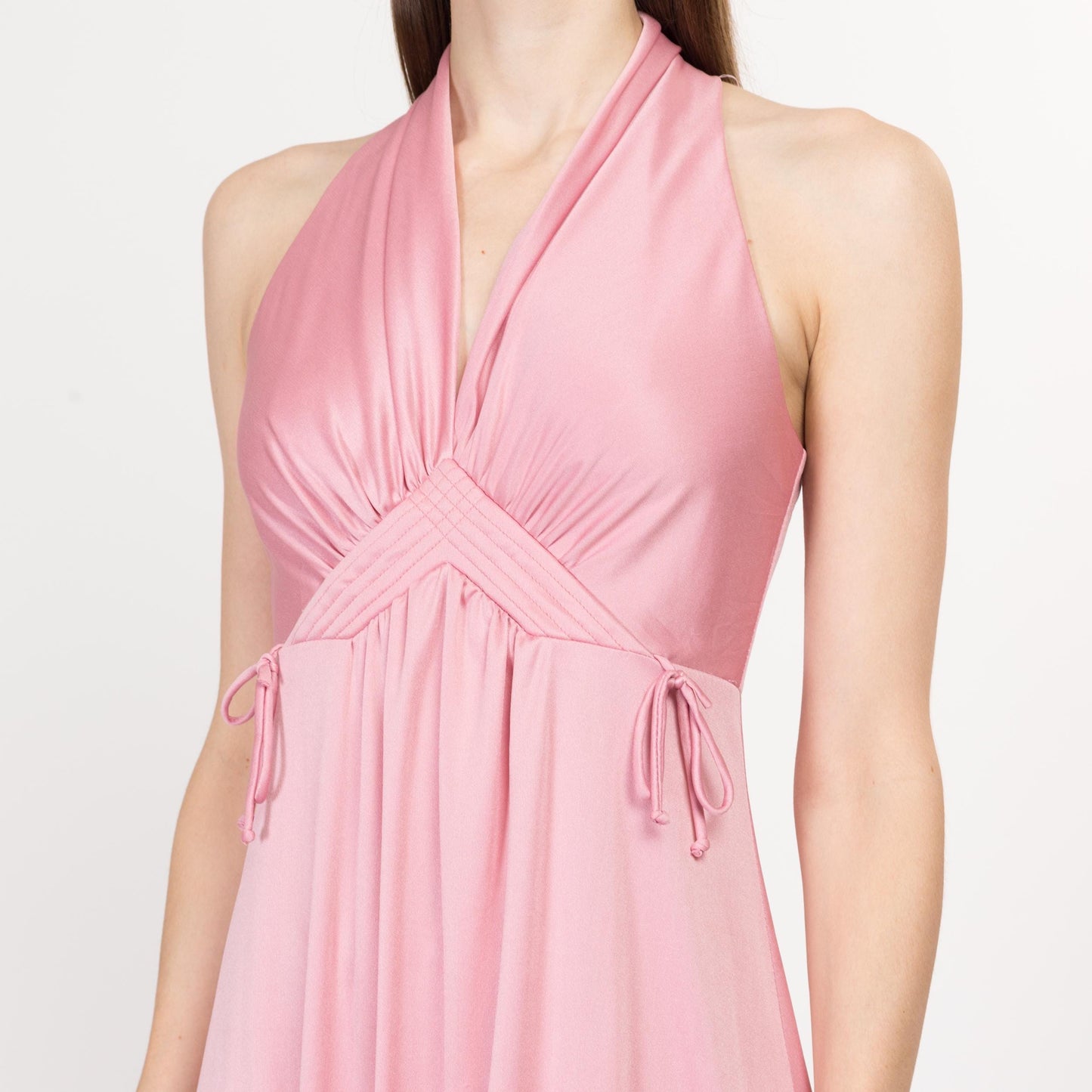 XS 70s Pink Grecian Maxi Gown | Vintage Sleeveless Halter Racerback Long Boho Party Dress