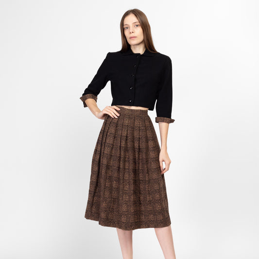 Small 1940s Black & Brown Plaid Skirt Suit Set | Vintage 40s 50s Matching Two Piece Wool Cropped Blazer Outfit
