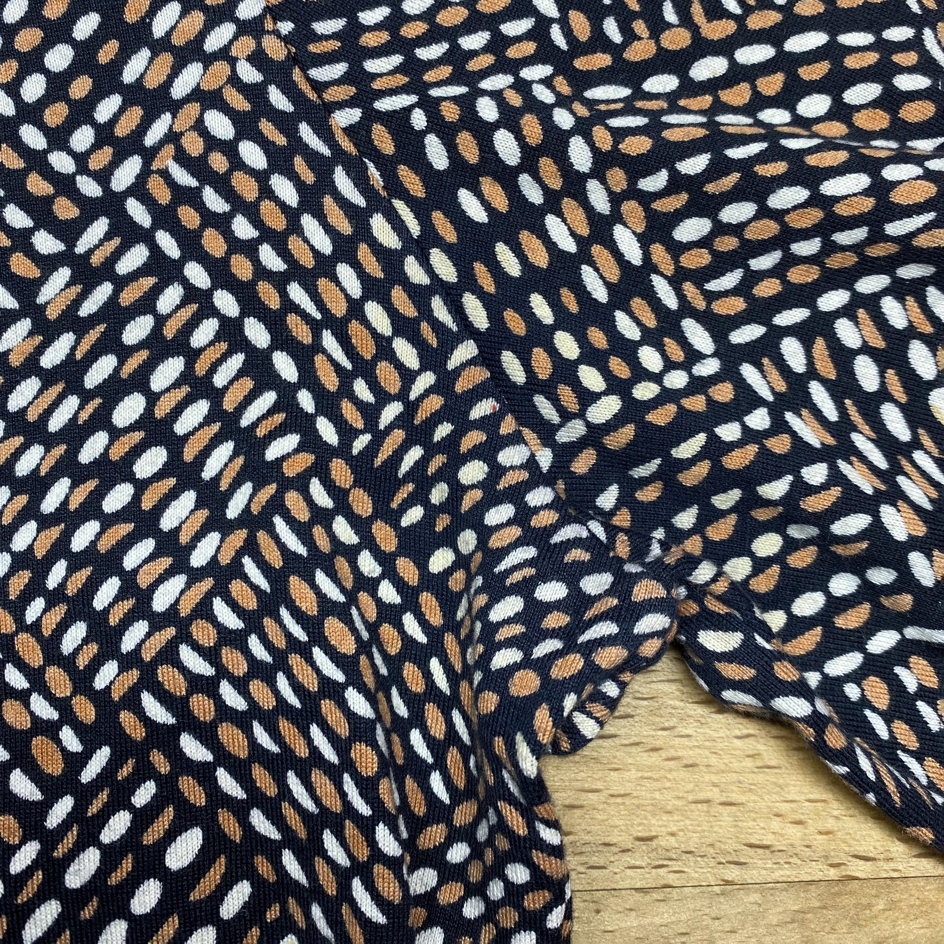 Small 70s Mod Op Art Print Collared Shirt | Vintage Abstract Button Up Long Sleeve Jersey Knit Top