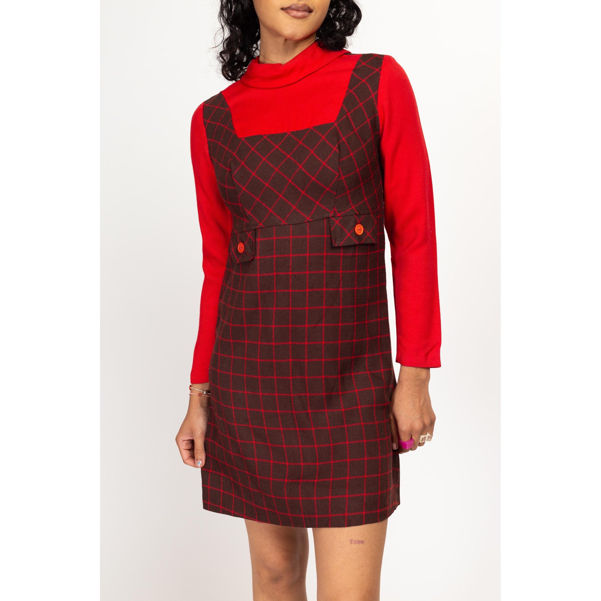 XS-Sm 60s Mod Plaid Trompe L'oeil Pinafore Mini Dress XS-Sm 60s Mod Plaid Trompe L'oeil Pinafore Mini Dress