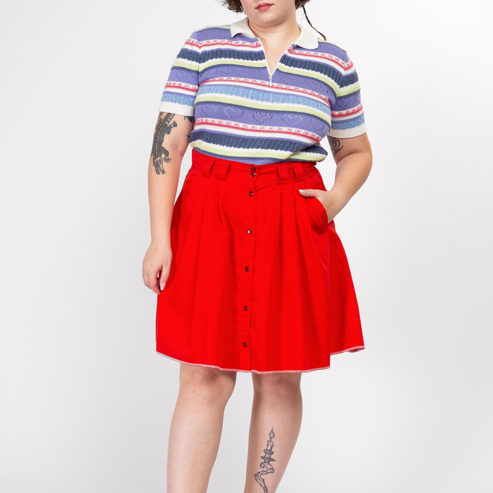 Large 80s Red Button Front Mini Skater Skirt – Flying Apple Vintage