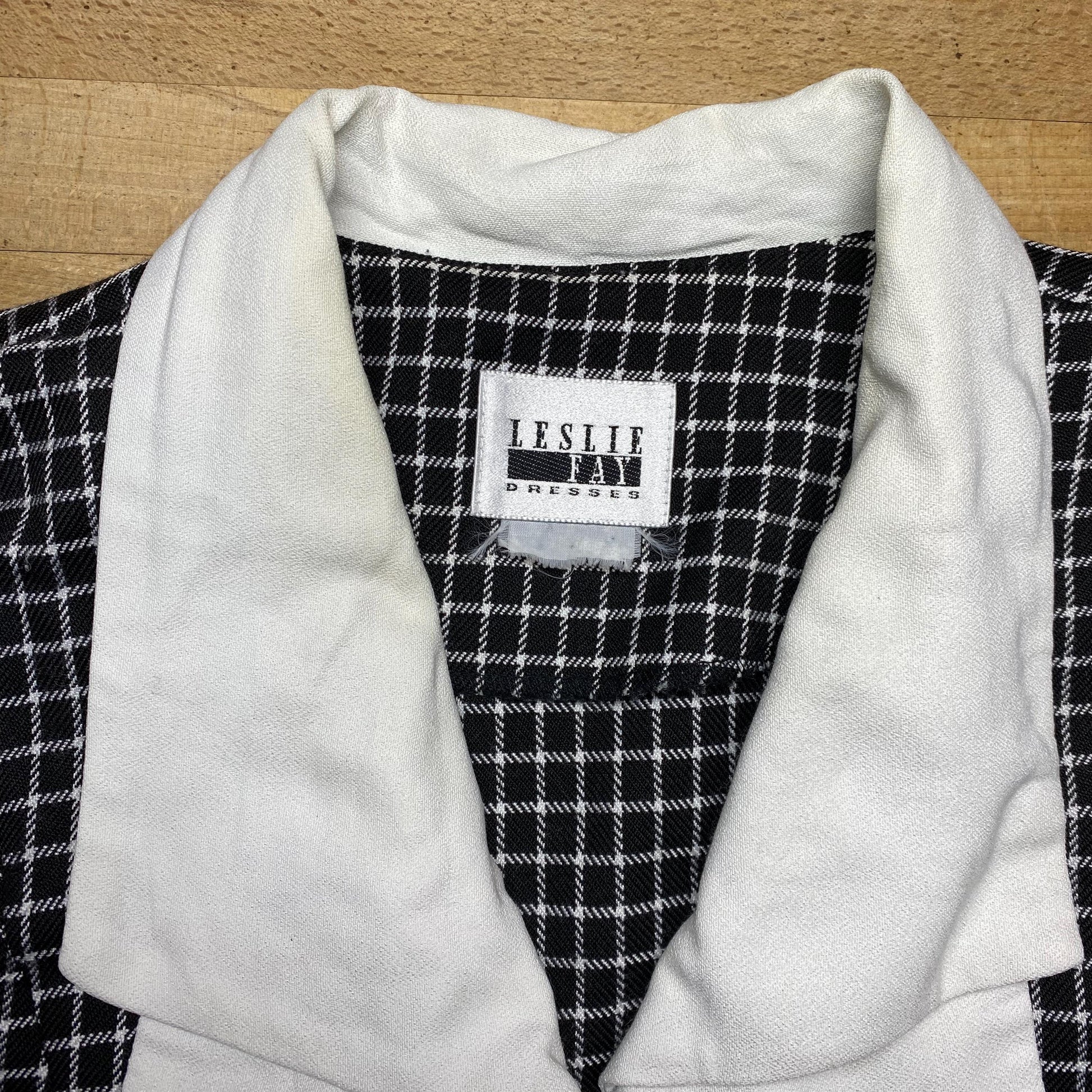 Large 80s Black & White Tattersall Plaid Collared Shirt | Retro Vintage Short Sleeve Secretary Top