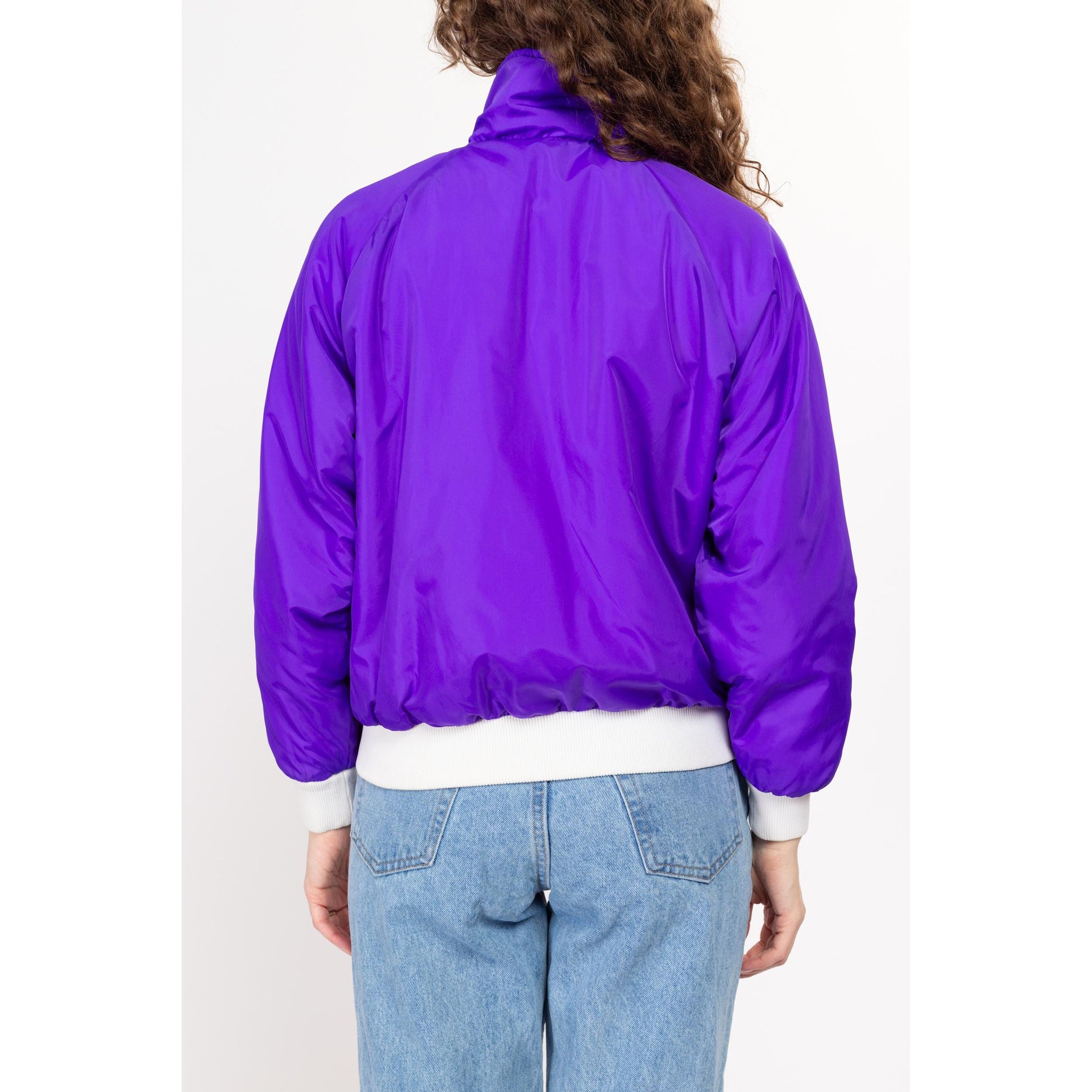 Medium 90s Columbia Reversible Purple & White Puffer Windbreaker | Vintage Zip Up Insulated Winter Ski Jacket