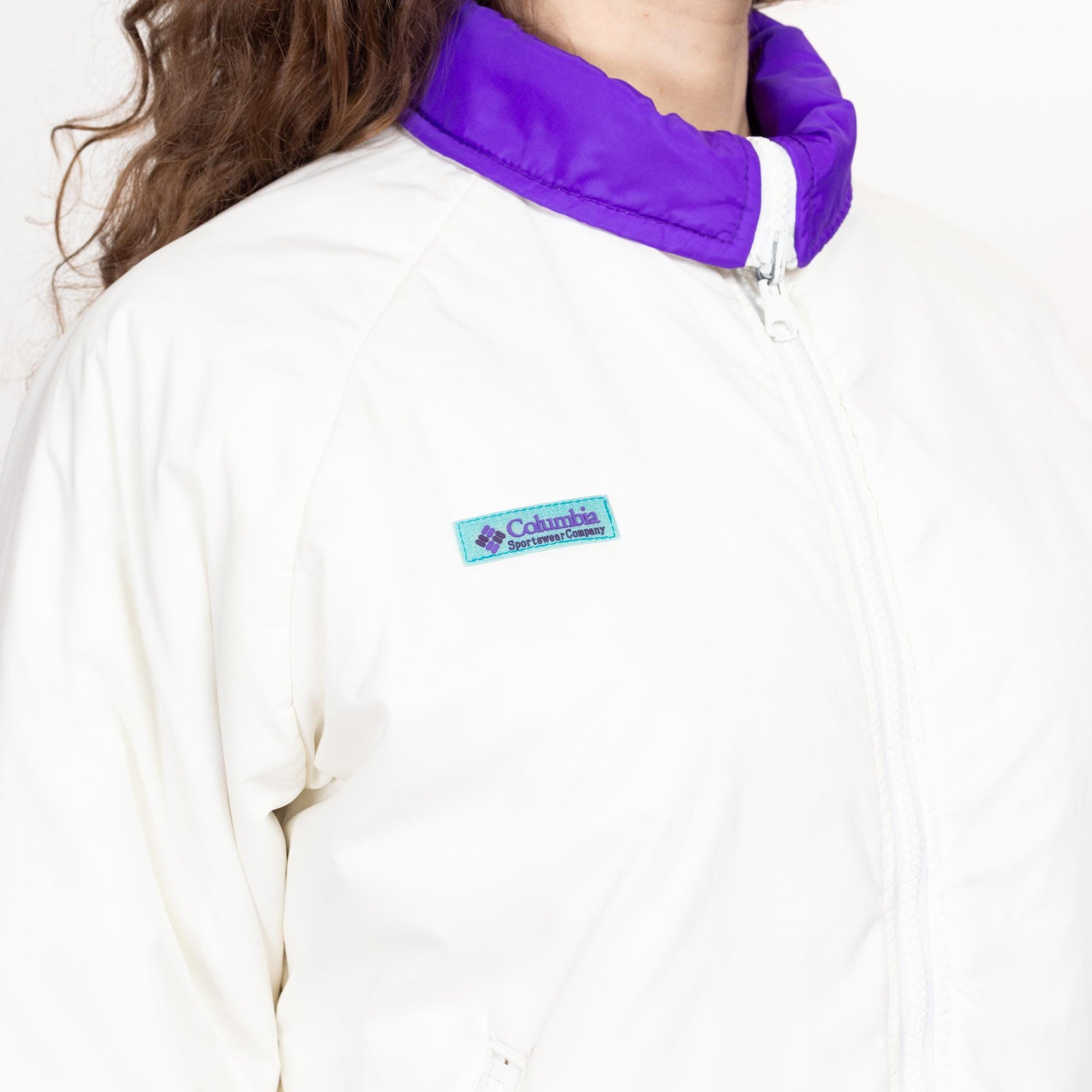Medium 90s Columbia Reversible Purple & White Puffer Windbreaker | Vintage Zip Up Insulated Winter Ski Jacket