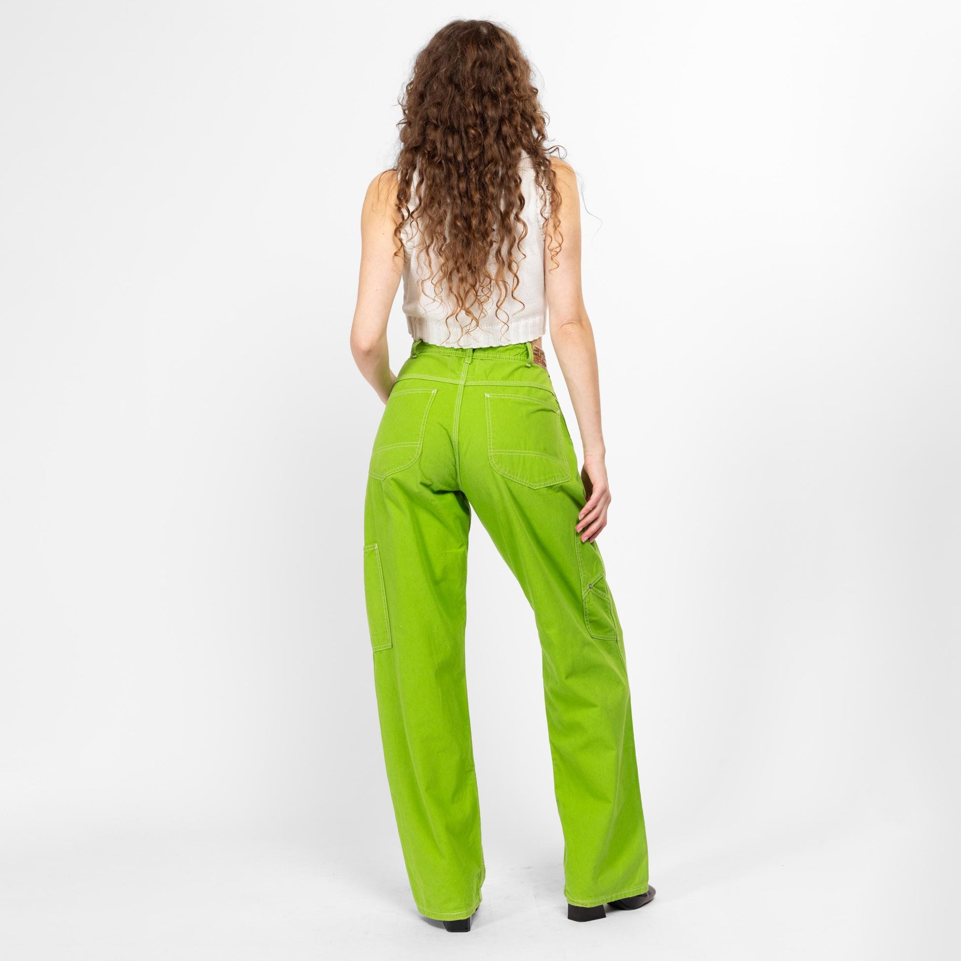 Medium 90s Esprit Lime Green Carpenter Barrel Pants 28.5" | Vintage High Waisted Straight Leg Utility Cargo Trousers