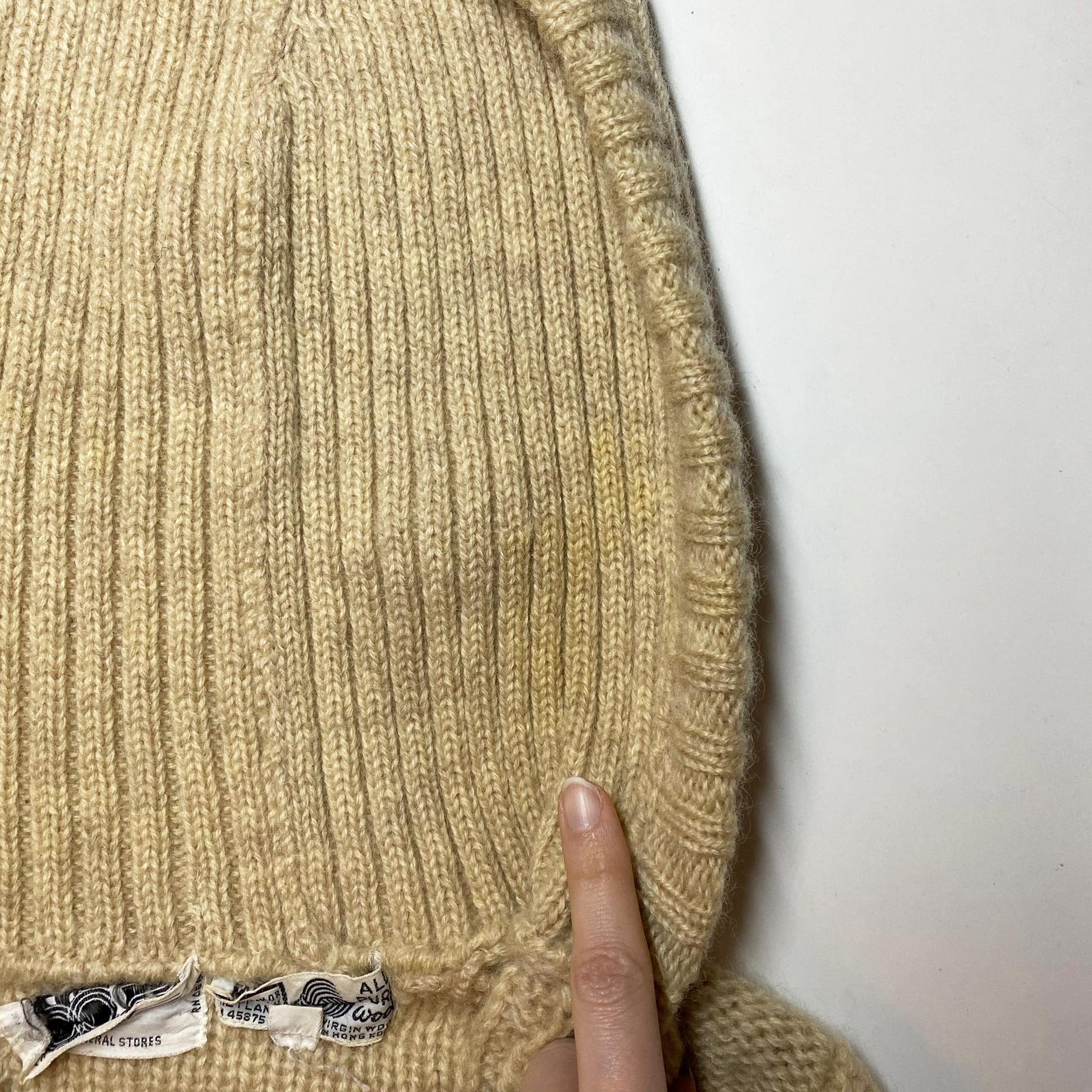 Medium 70s Cable Knit Wool Hooded Cardigan | Vintage Cream Knit Zip Up Sweater