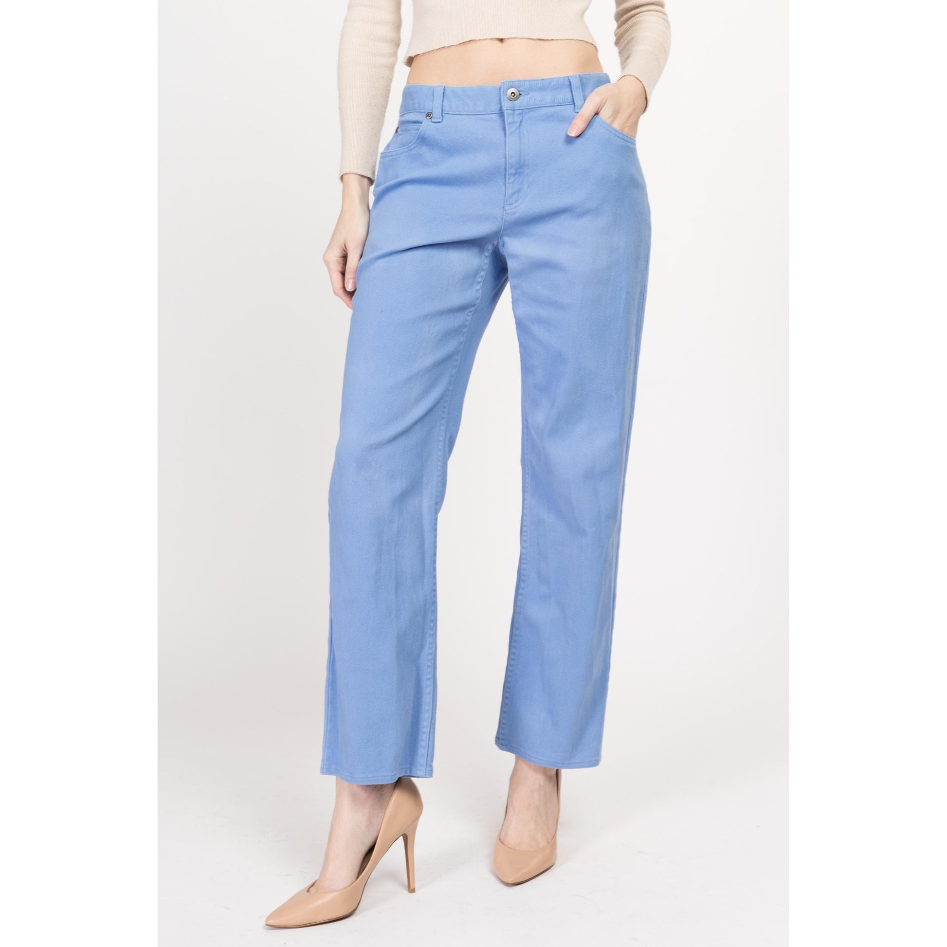 Small 90s Liz Claiborne Periwinkle Mid Rise Soft Jeans | Vintage Blue Denim Straight Leg Pants