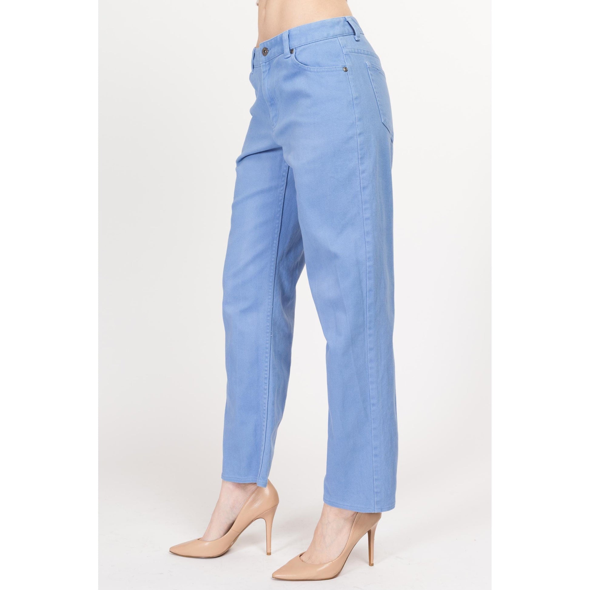 Small 90s Liz Claiborne Periwinkle Mid Rise Soft Jeans | Vintage Blue Denim Straight Leg Pants