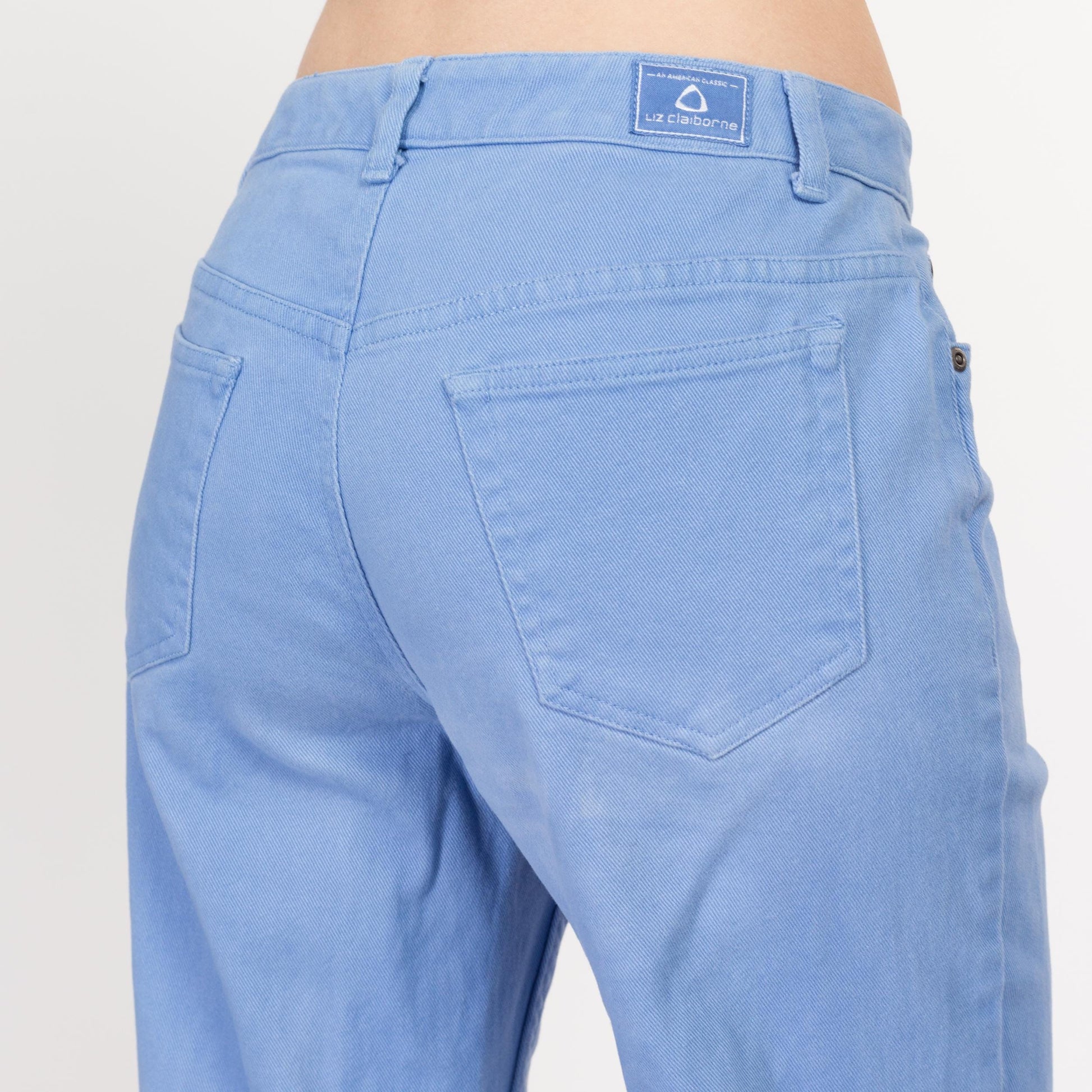 Small 90s Liz Claiborne Periwinkle Mid Rise Soft Jeans | Vintage Blue Denim Straight Leg Pants