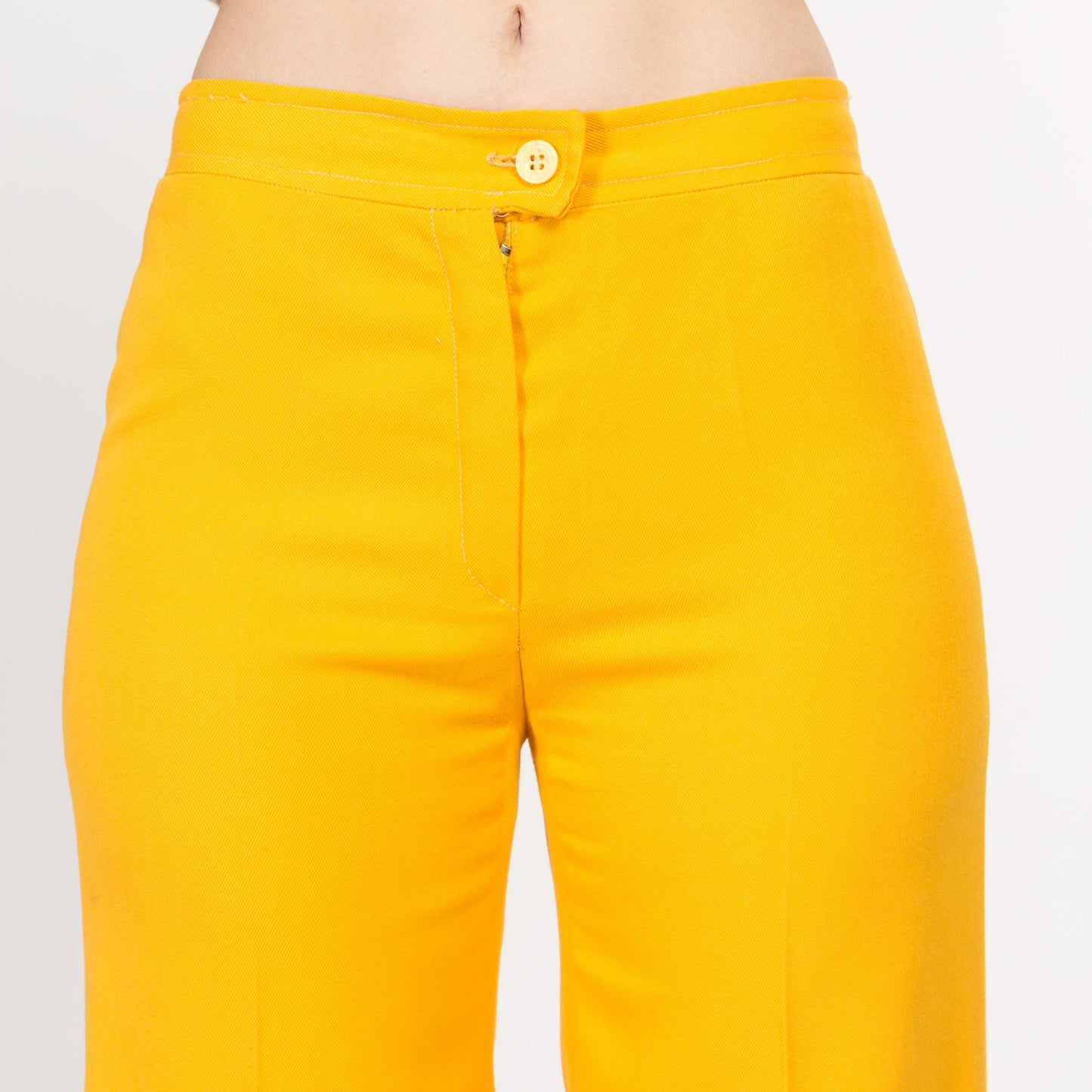 XS 70s Bright Yellow Flared Pants | Retro Vintage Mid High Rise Flares Disco Trousers
